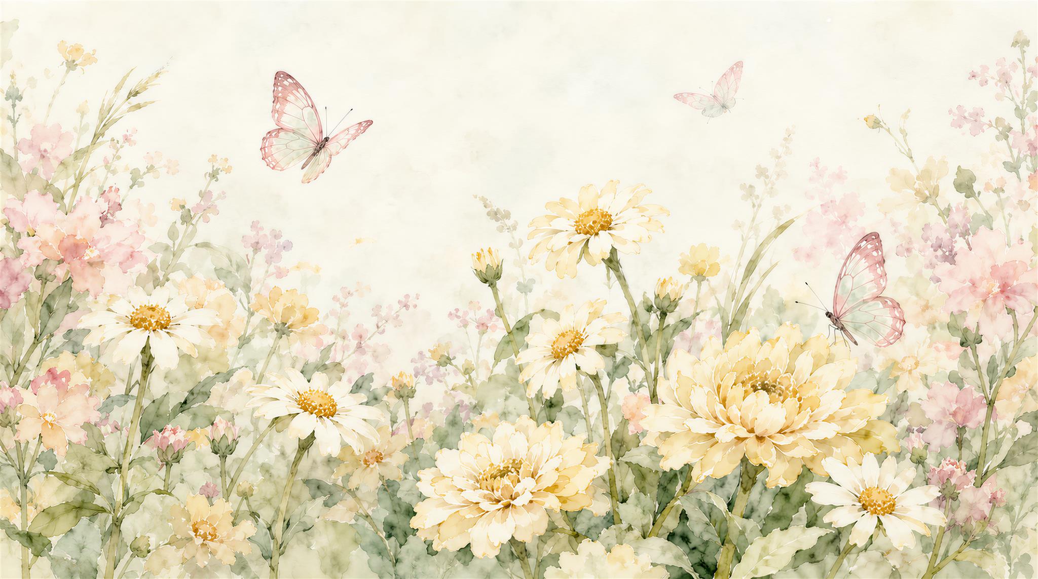 Ivory And Neutral Floral Forms Decorative Wallpaper Mural, Peel-and-stick Finish