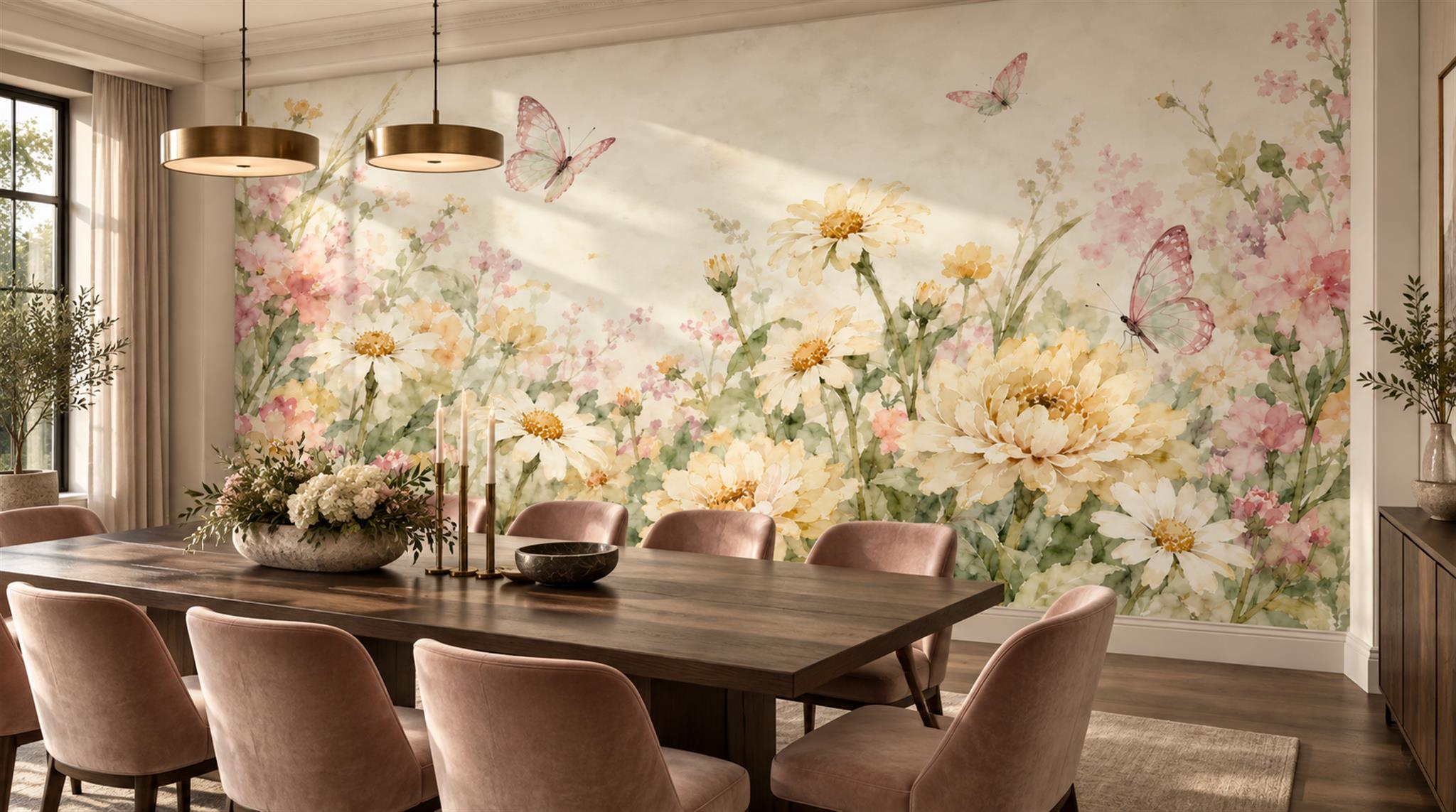 Ivory And Neutral Floral Forms Decorative Wallpaper Mural Bedroom-wallpaper-murals, Peel-and-stick Finish