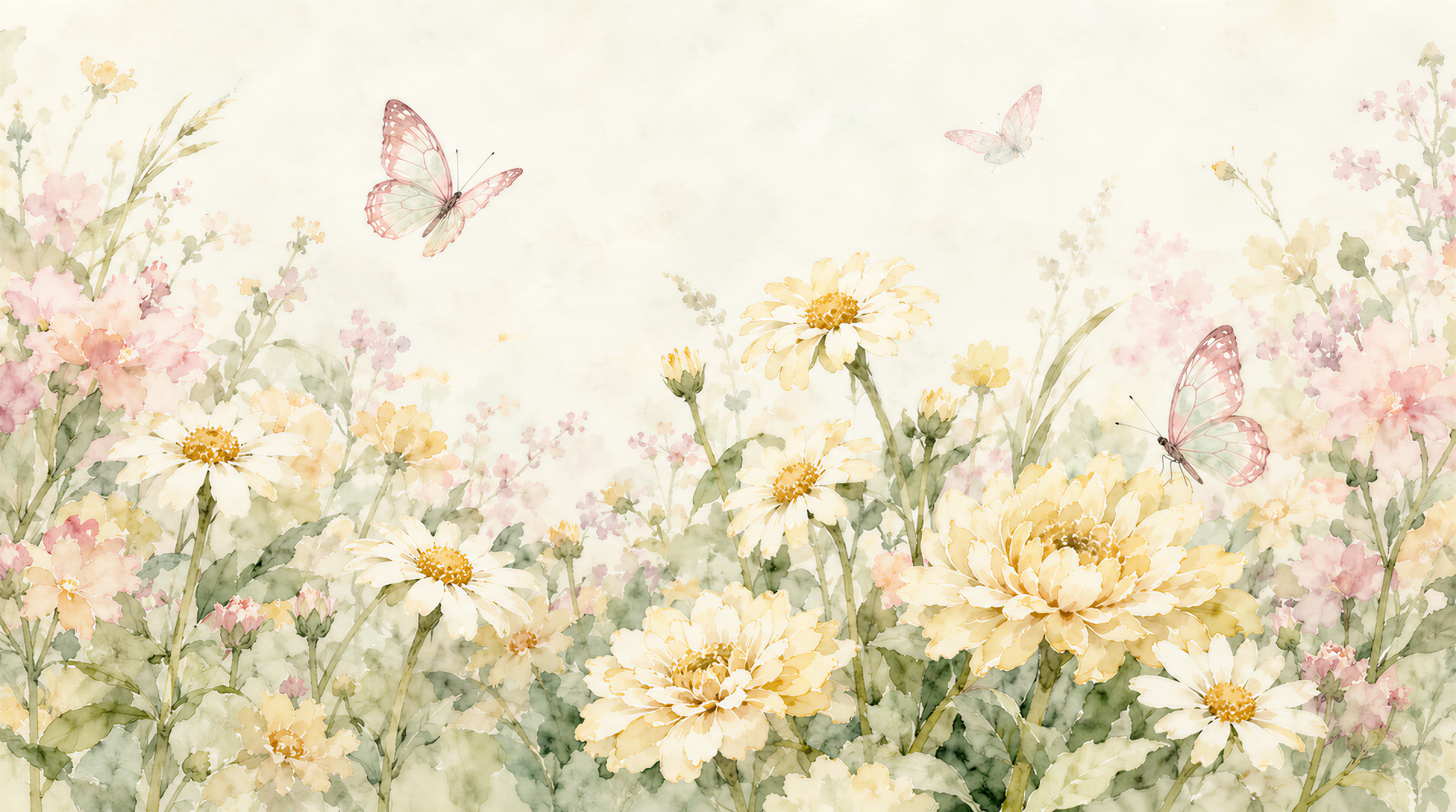 Ivory And Neutral Floral Forms Decorative Wallpaper Mural, Peel-and-stick Finish