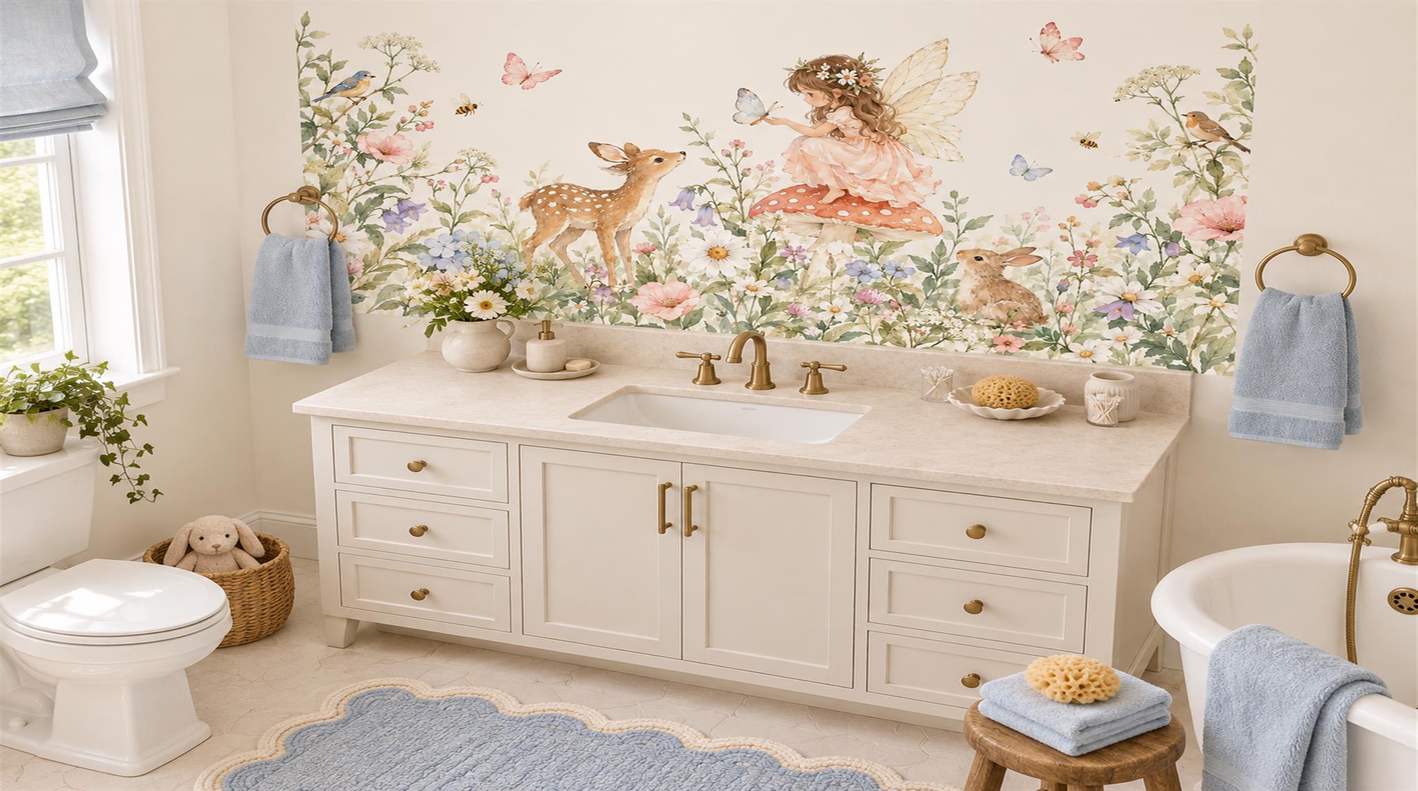 Ivory And Neutral Abstract Forms Decorative Wallpaper Mural Bathroom-wallpaper-murals, Peel-and-stick Finish