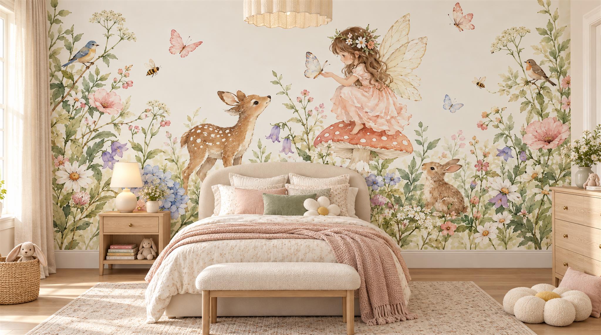 Ivory And Neutral Abstract Forms Decorative Wallpaper Mural Kids-room-wallpaper-murals, Peel-and-stick Finish