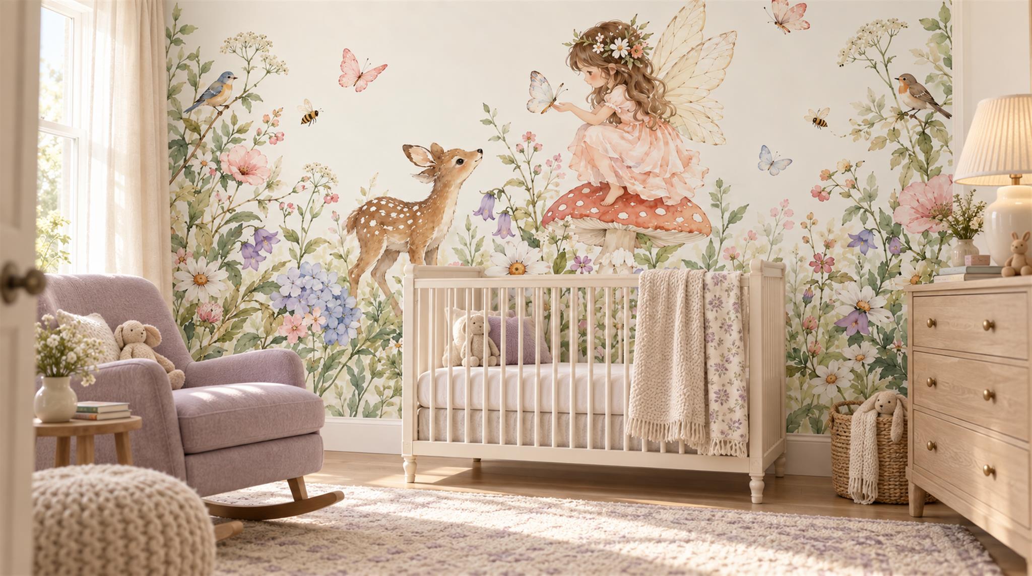 Ivory And Neutral Abstract Forms Decorative Wallpaper Mural Nursery-wallpaper-murals, Peel-and-stick Finish
