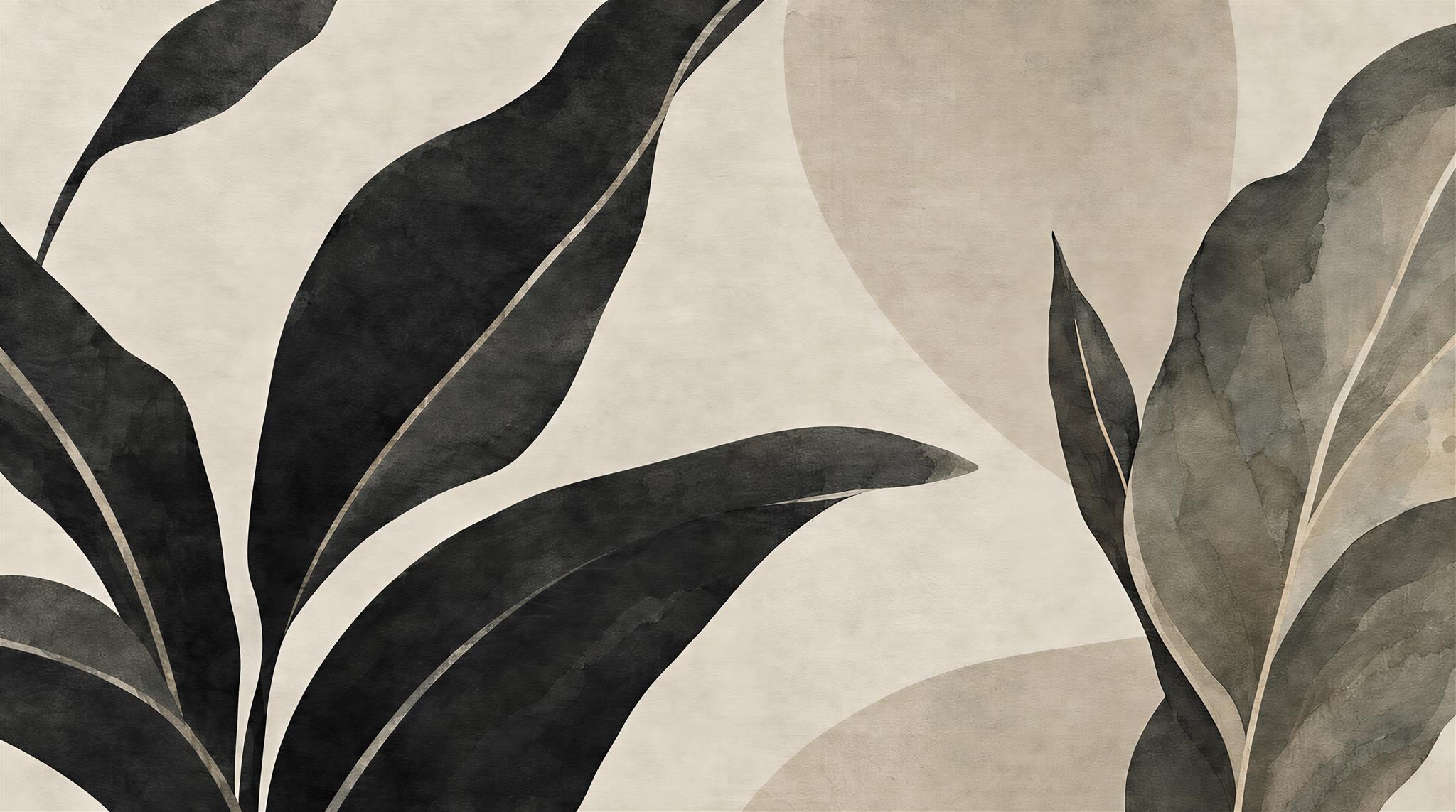 Neutral Leaf Patterning Painterly Wallpaper Mural, Peel-and-stick Finish