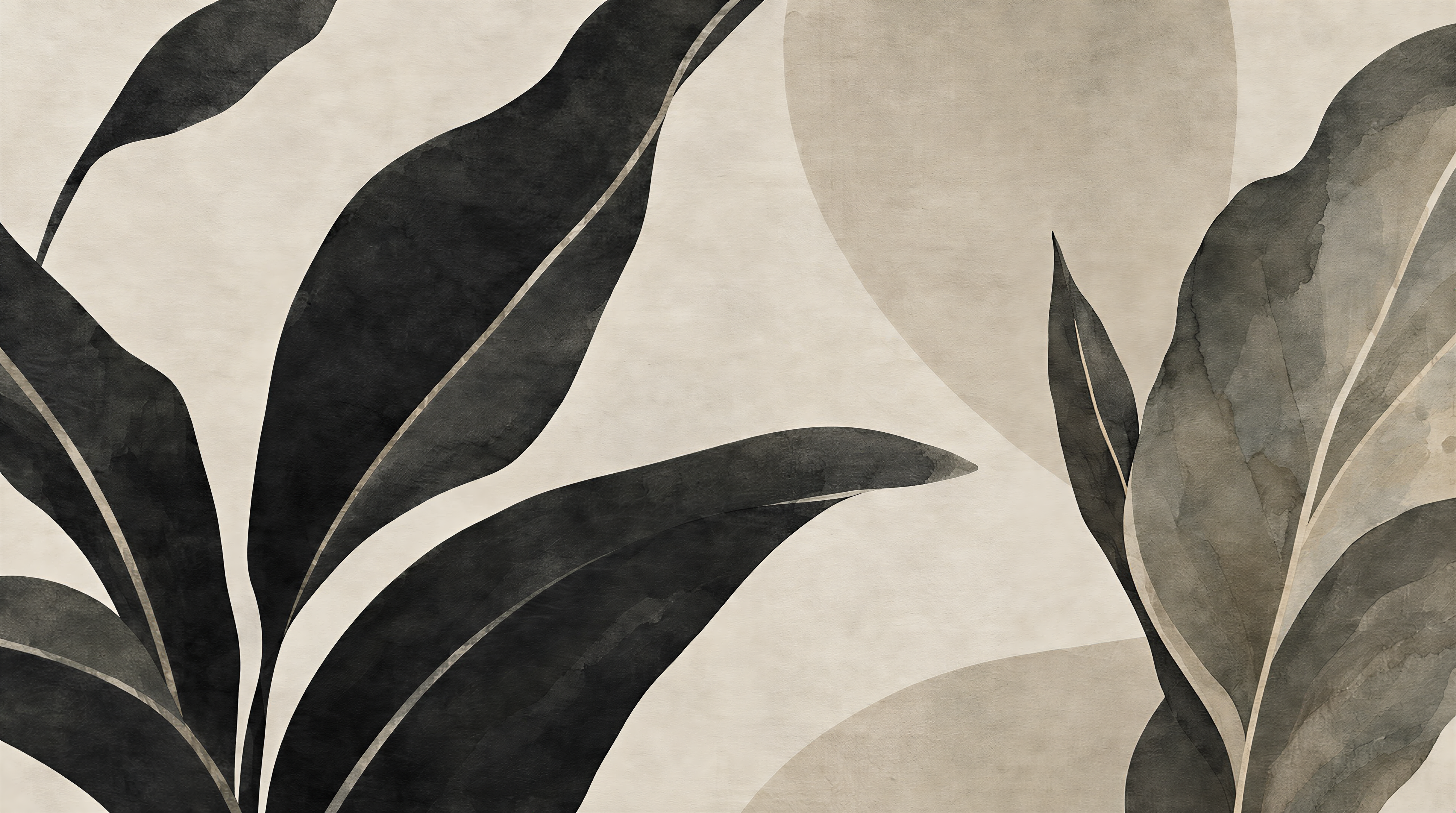 Neutral Leaf Patterning Painterly Wallpaper Mural, Peel-and-stick Finish