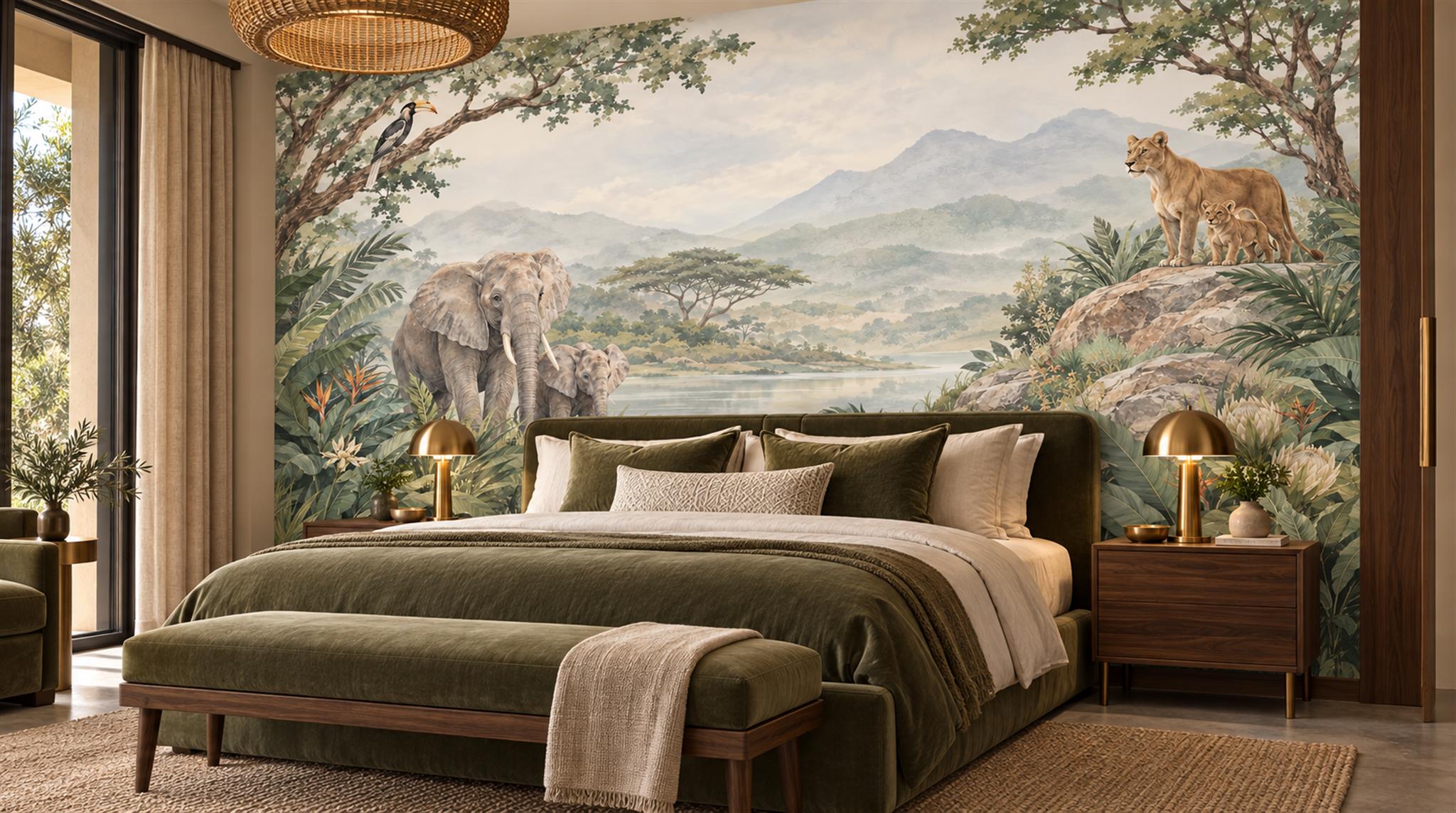 Neutral Safari Animals Wallpaper Mural, Peel-and-stick Finish