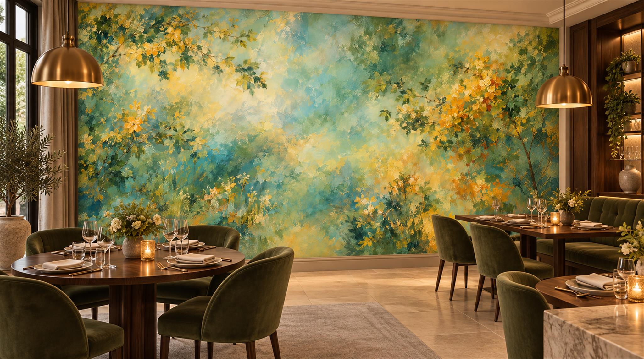 Teal And Neutral Decorative Patterning Wallpaper Mural Dining-room-wallpaper-murals, Peel-and-stick Finish