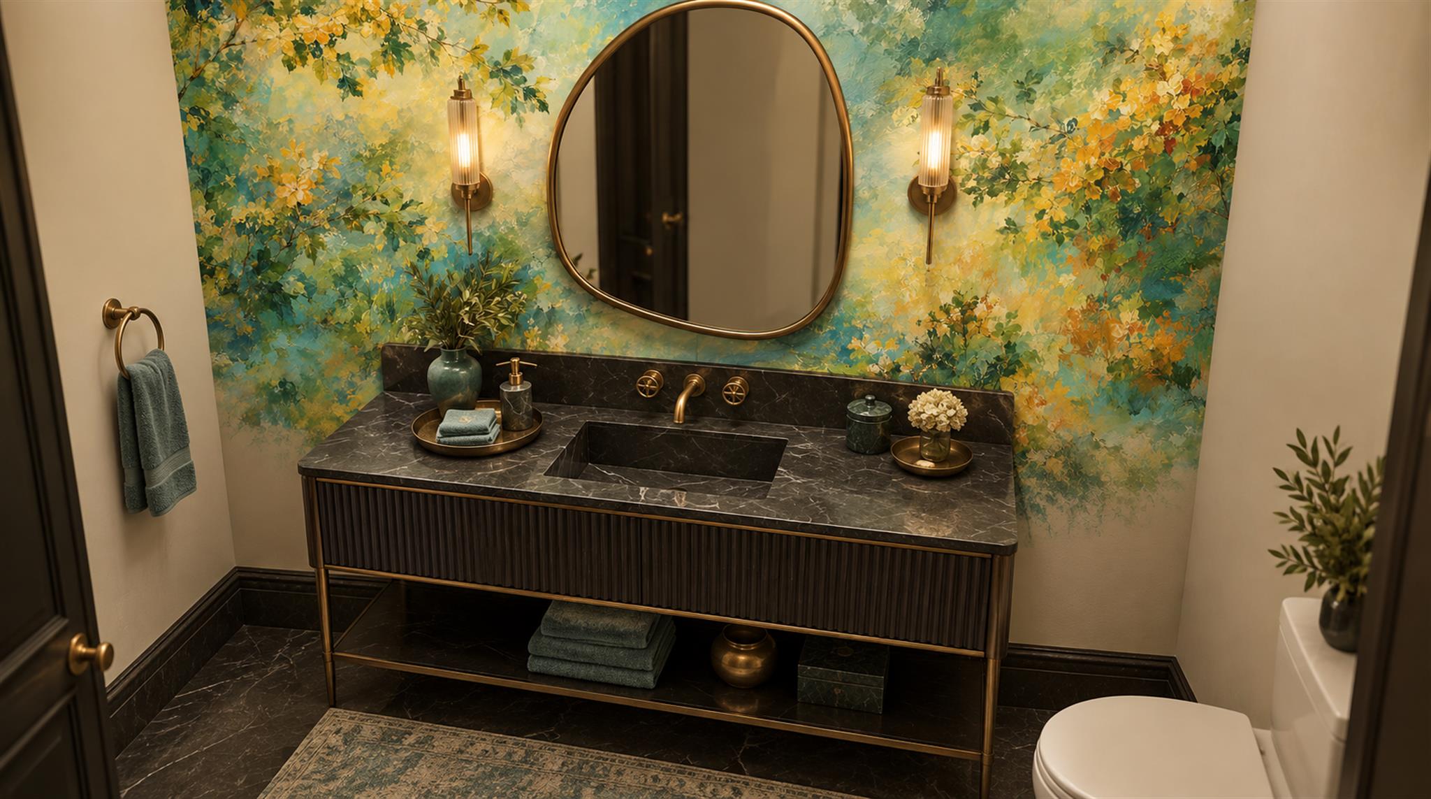 Teal And Neutral Decorative Patterning Wallpaper Mural Living-room-wallpaper-murals, Peel-and-stick Finish