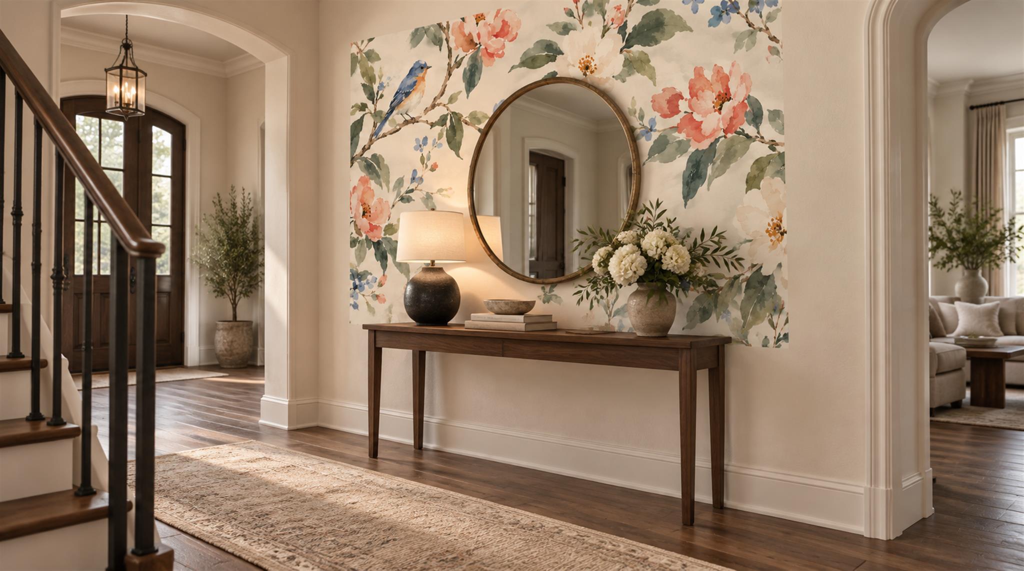 Ivory And Neutral Abstract Forms Painterly Wallpaper Mural Entryway-wallpaper-murals, Peel-and-stick Finish