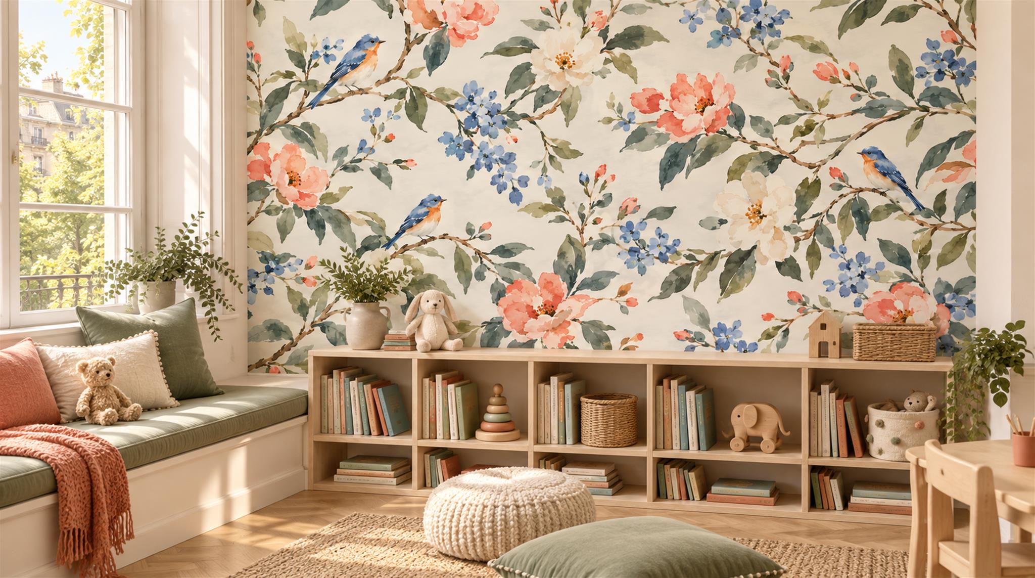 Ivory And Neutral Abstract Forms Painterly Wallpaper Mural Accent-wall-wallpaper-murals, Peel-and-stick Finish