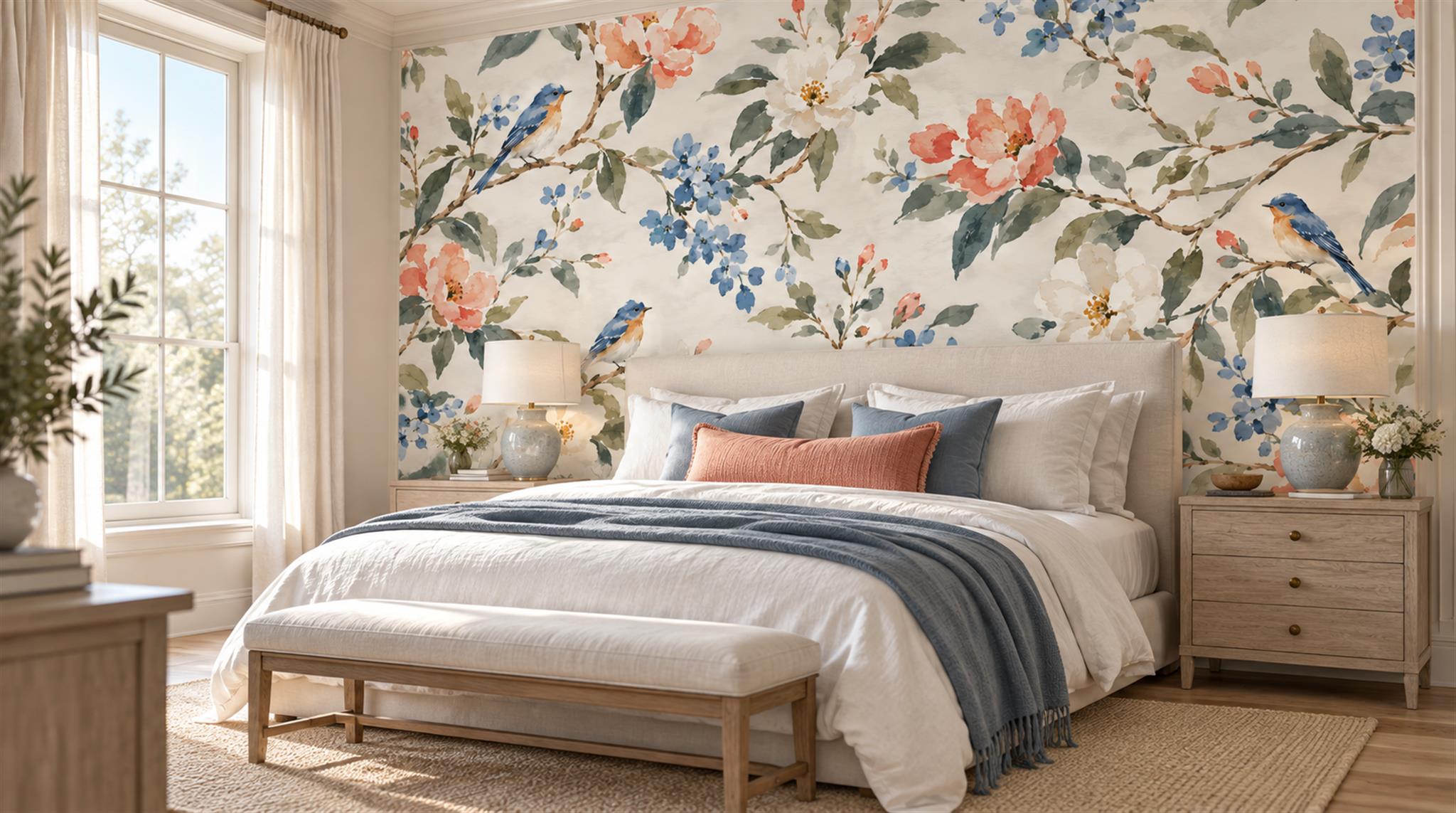 Ivory And Neutral Abstract Forms Painterly Wallpaper Mural Bedroom-wallpaper-murals, Peel-and-stick Finish