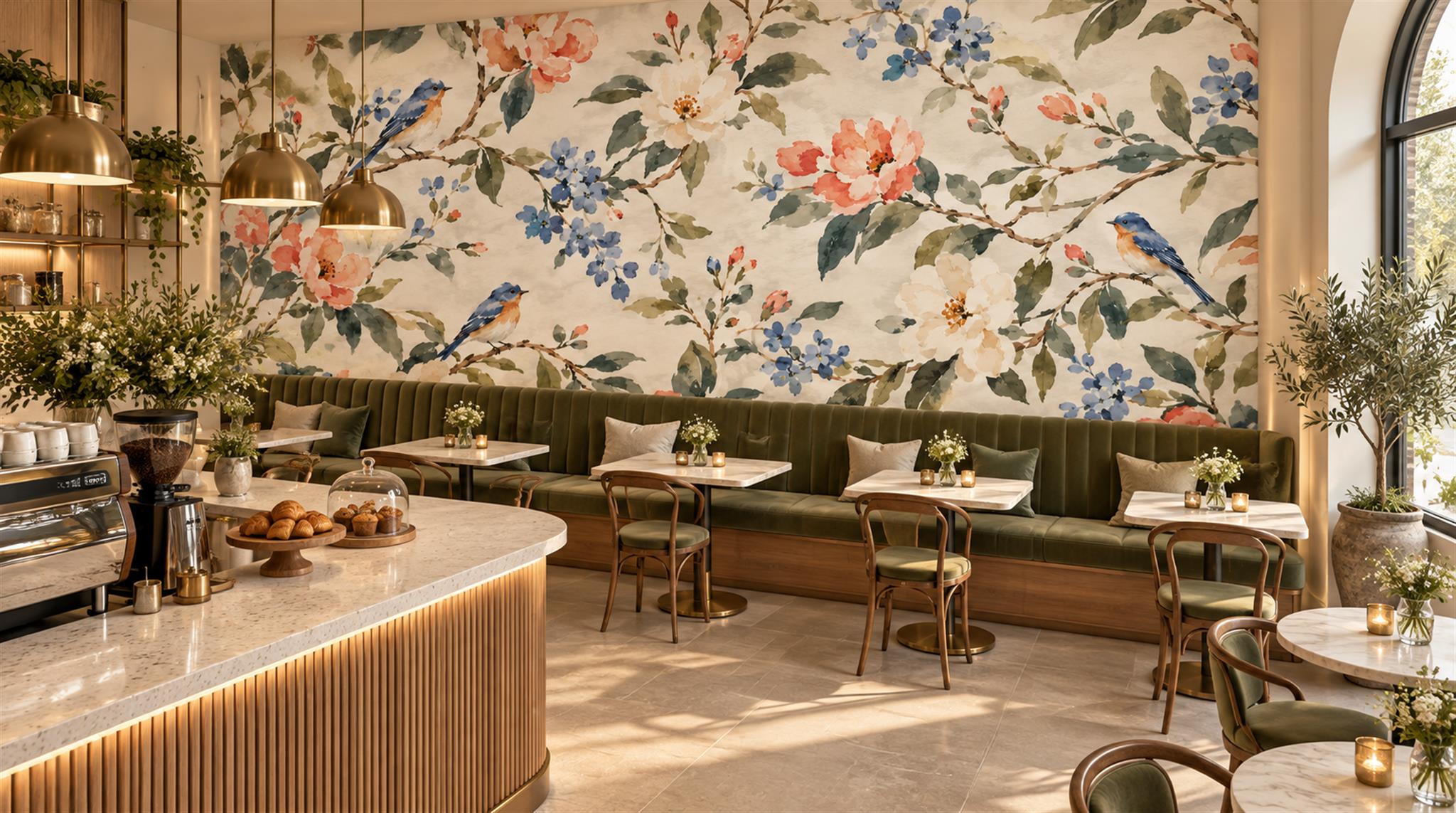 Ivory And Neutral Abstract Forms Painterly Wallpaper Mural Cafe-wallpaper-murals, Peel-and-stick Finish
