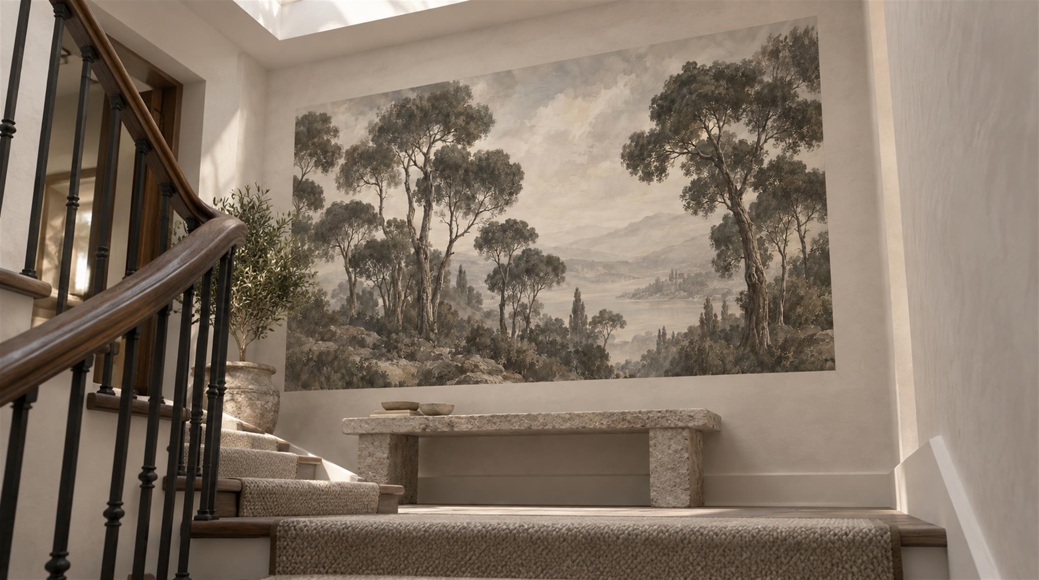 Neutral A Painterly Scenic View Wallpaper Mural Accent-wall-wallpaper-murals, Peel-and-stick Finish