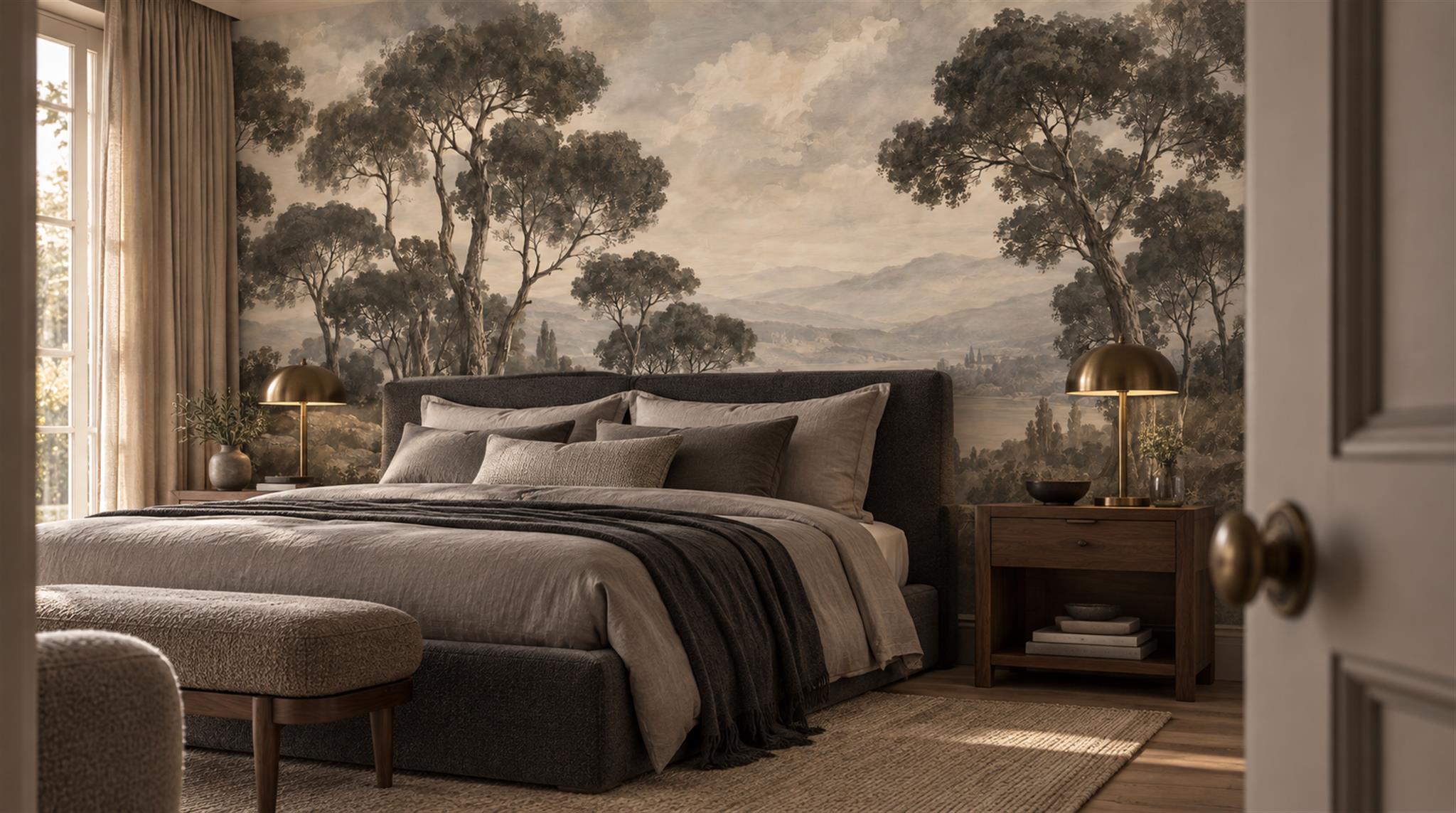 Neutral A Painterly Scenic View Wallpaper Mural, Peel-and-stick Finish