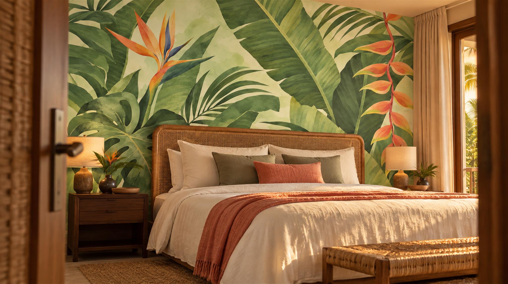 Green And Neutral Abstract Forms Wallpaper Mural Accent-wall-wallpaper-murals, Peel-and-stick Finish