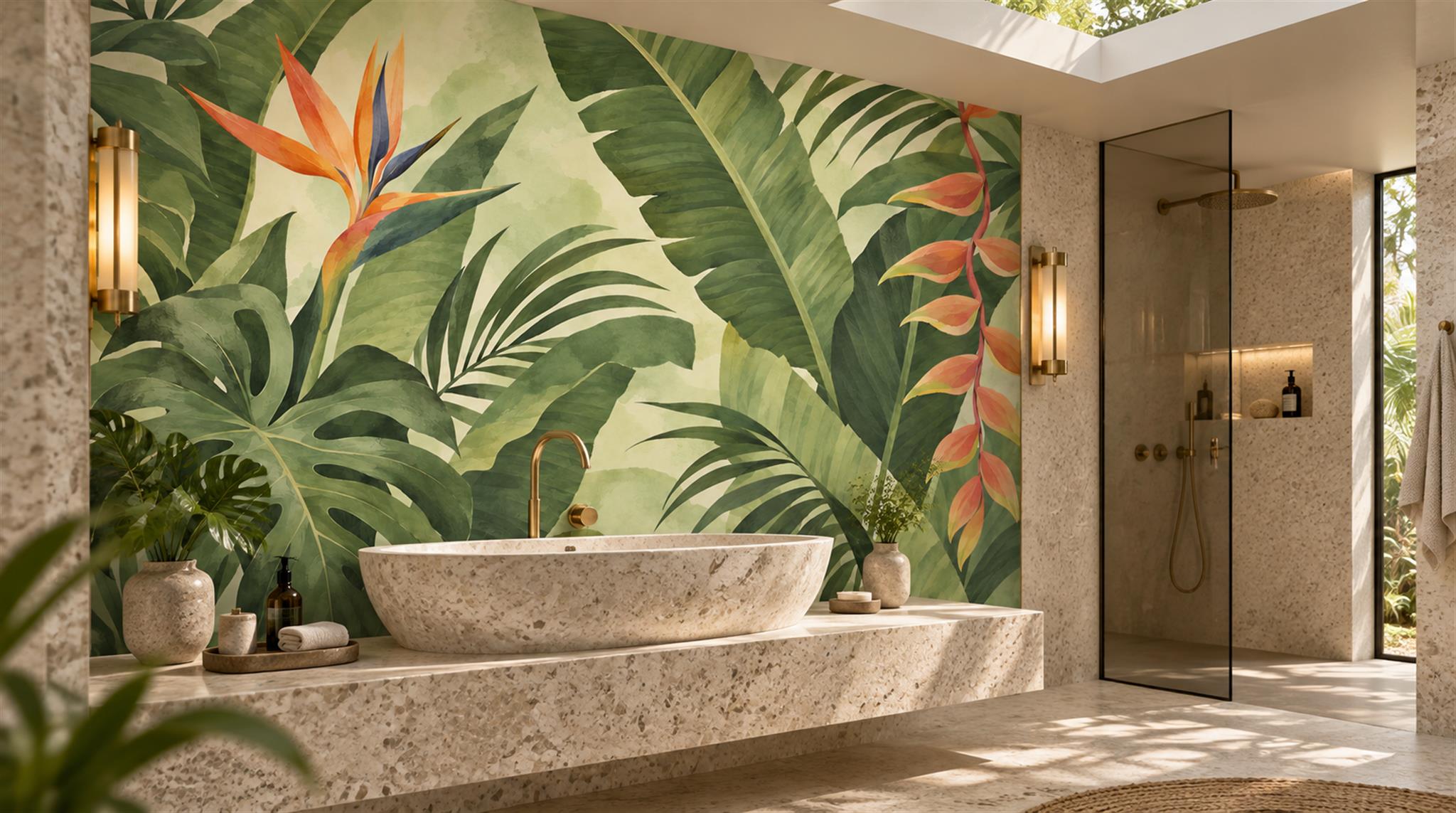Green And Neutral Abstract Forms Wallpaper Mural Accent-wall-wallpaper-murals, Peel-and-stick Finish