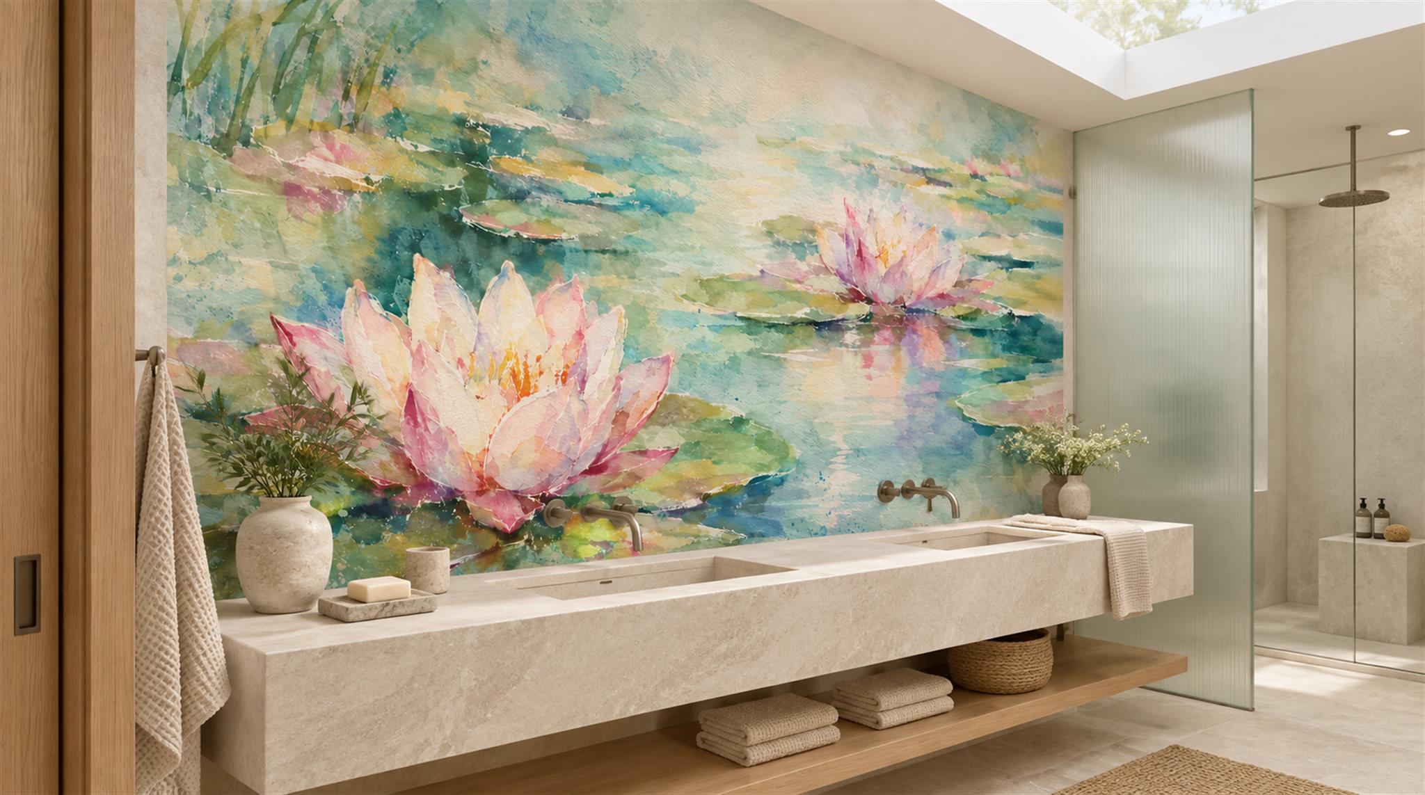 Aqua And Neutral Abstract Forms Wallpaper Mural, Peel-and-stick Finish