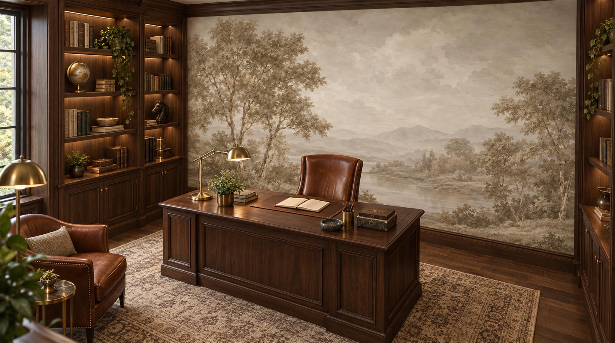 Ivory And Neutral A Painterly Scenic View Decorative Wallpaper Accent-wall-wallpaper-murals, Peel-and-stick Finish