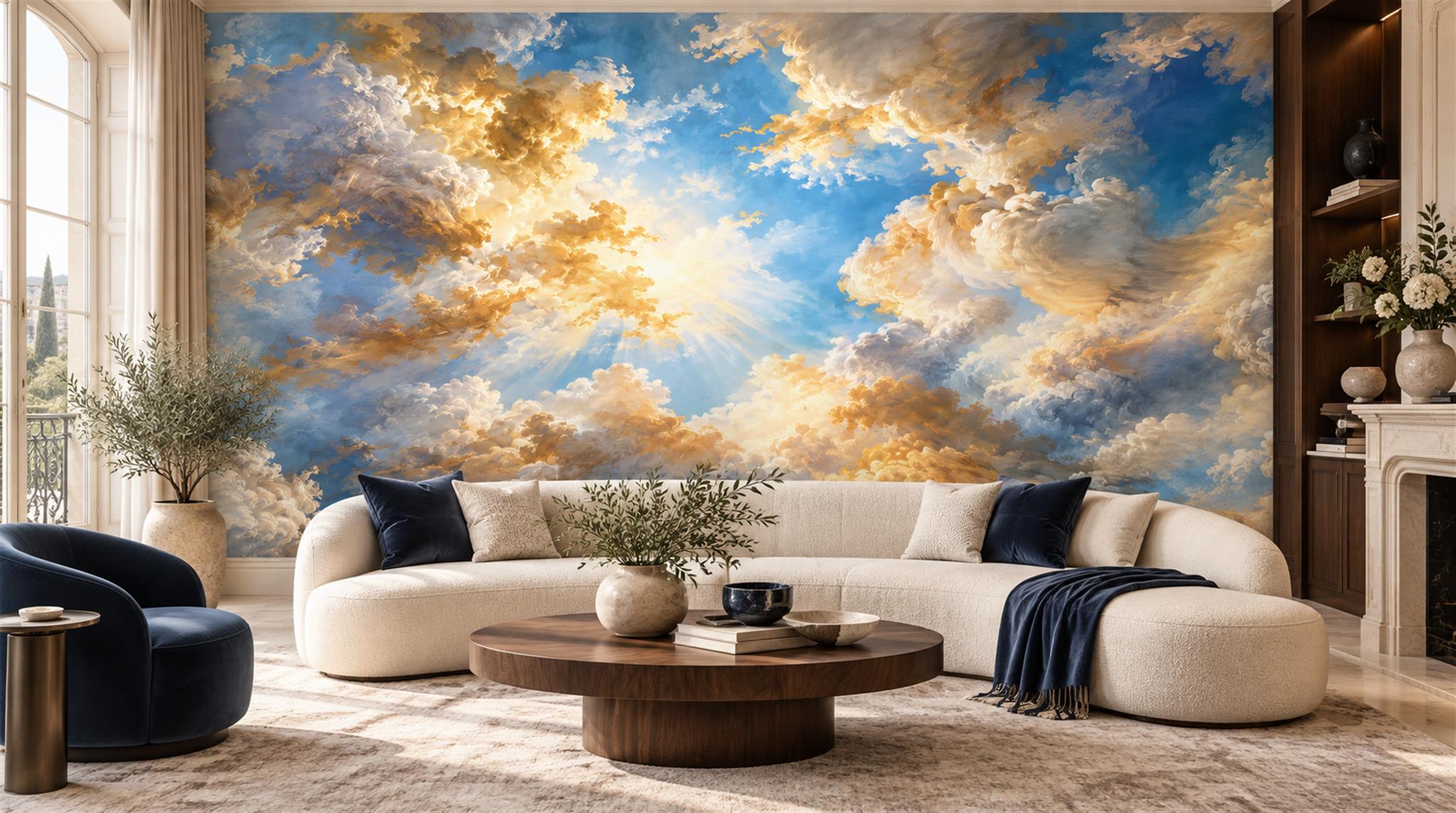 Red And Blue Decorative Patterning Atmospheric Wallpaper Mural Living-room-wallpaper-murals, Peel-and-stick Finish