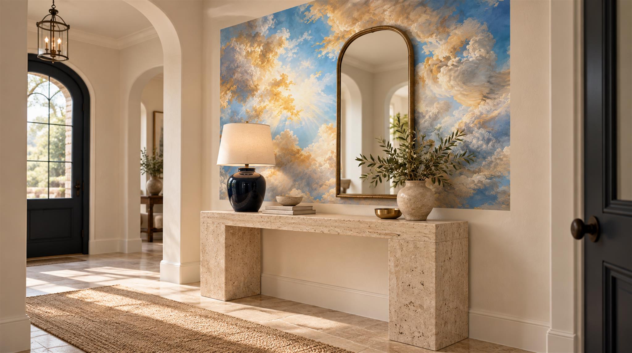 Red And Blue Decorative Patterning Atmospheric Wallpaper Mural Accent-wall-wallpaper-murals, Peel-and-stick Finish