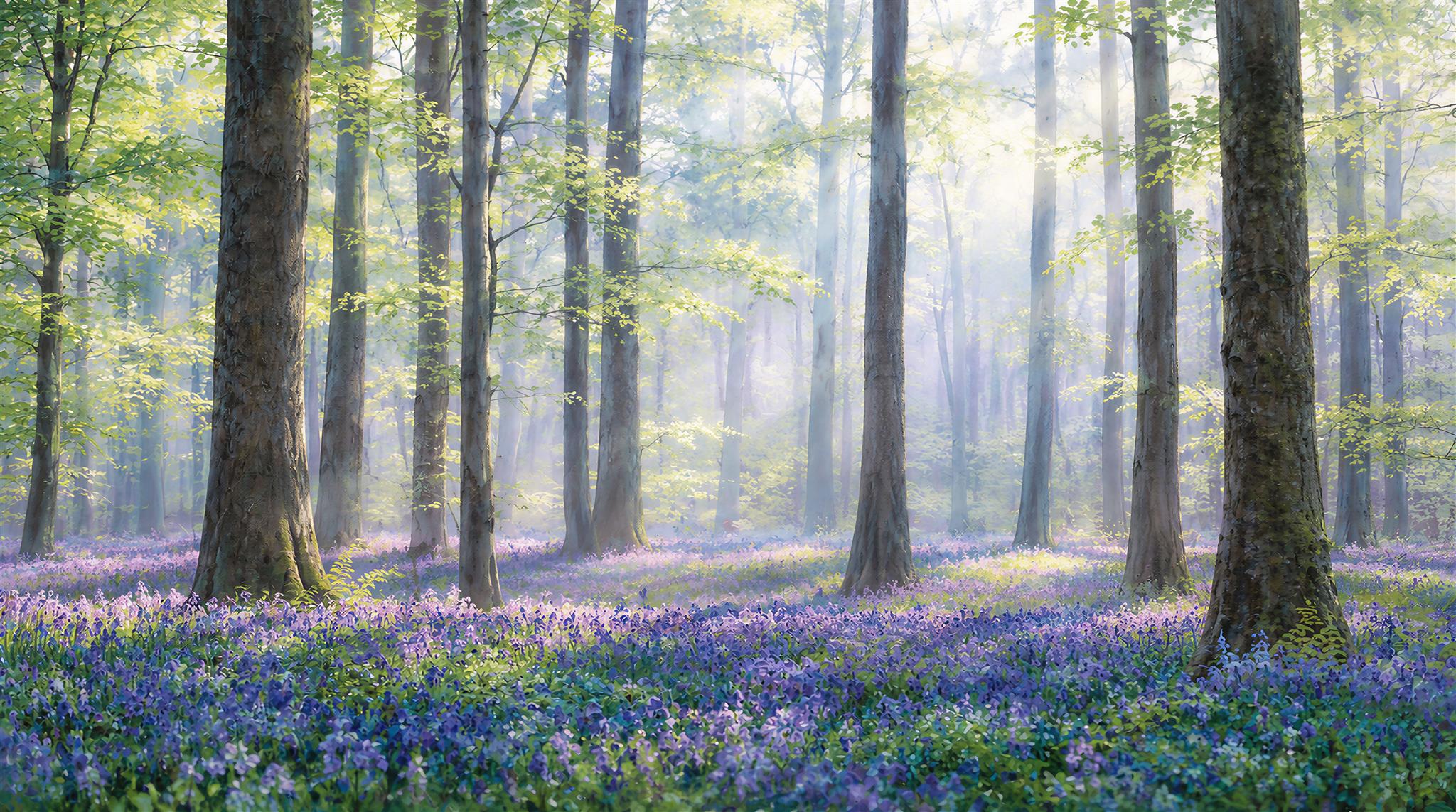 Red And Blue Woodland Trees Wallpaper Mural Feature-wall-wallpaper-murals, Peel-and-stick Finish