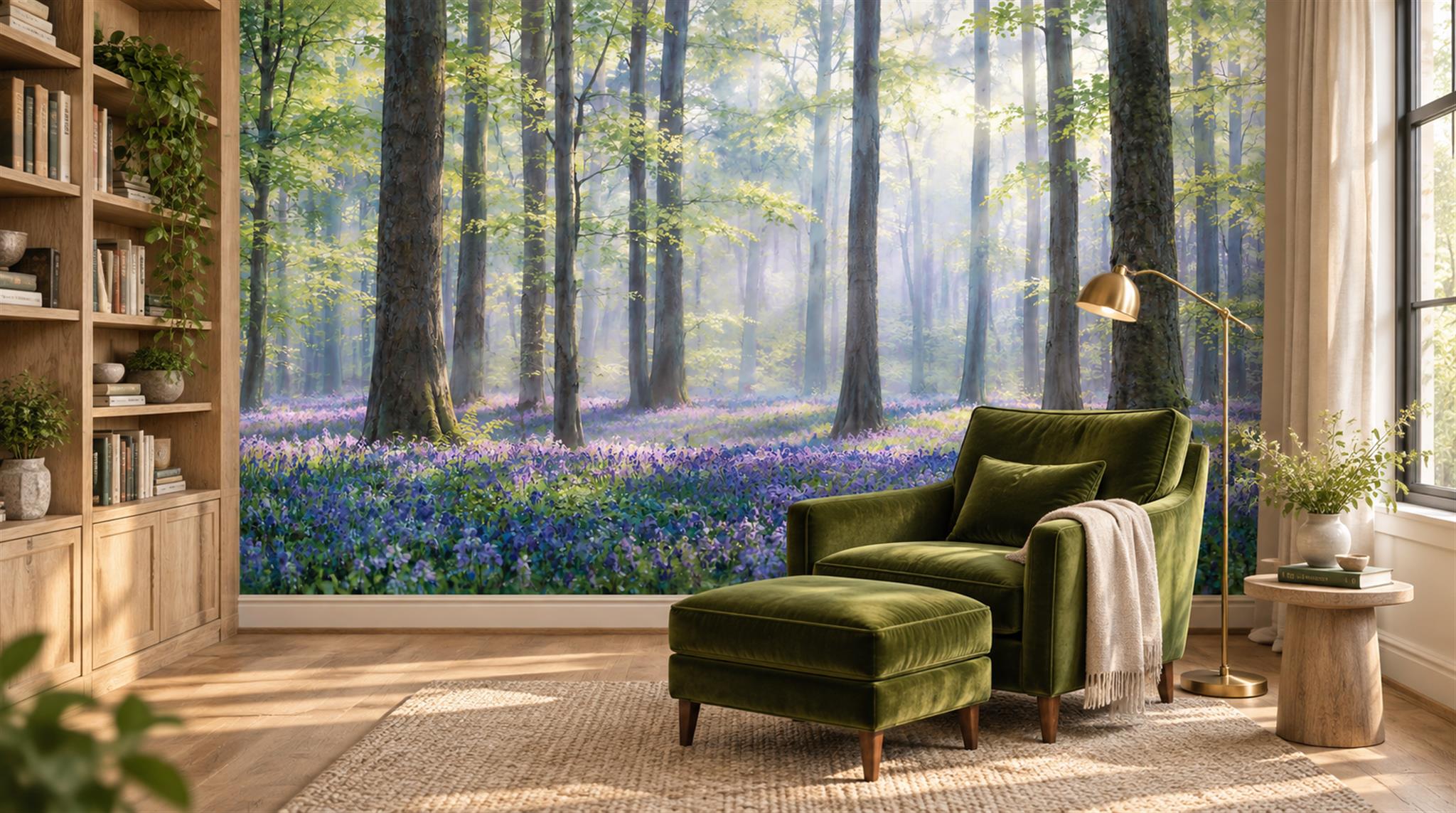 Bluebell Woodland Path Wallpaper Mural — Wallpaper Mural Design, Peel-and-stick Finish