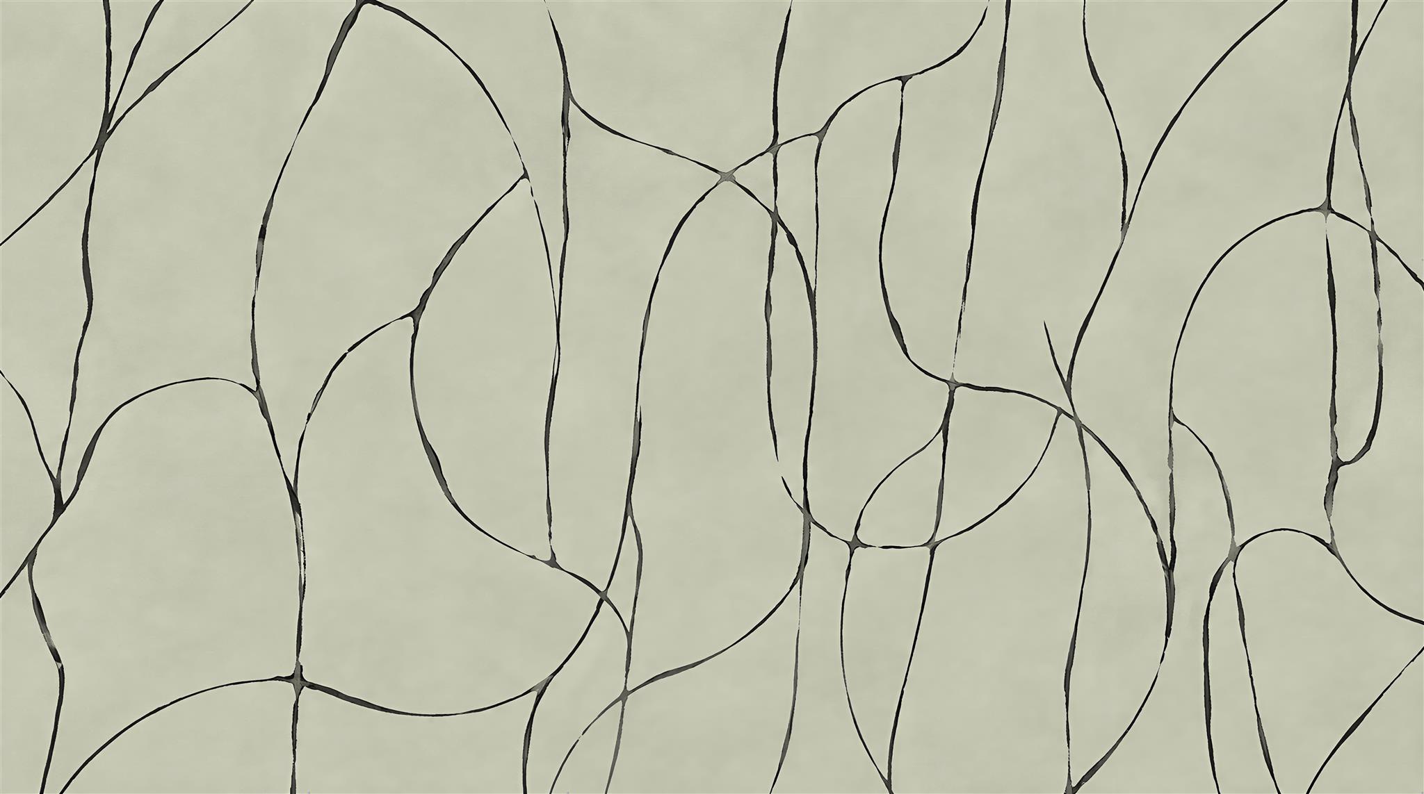 Ivory And Neutral Abstract Forms Linear Wallpaper Mural Living-room-wallpaper-murals, Peel-and-stick Finish