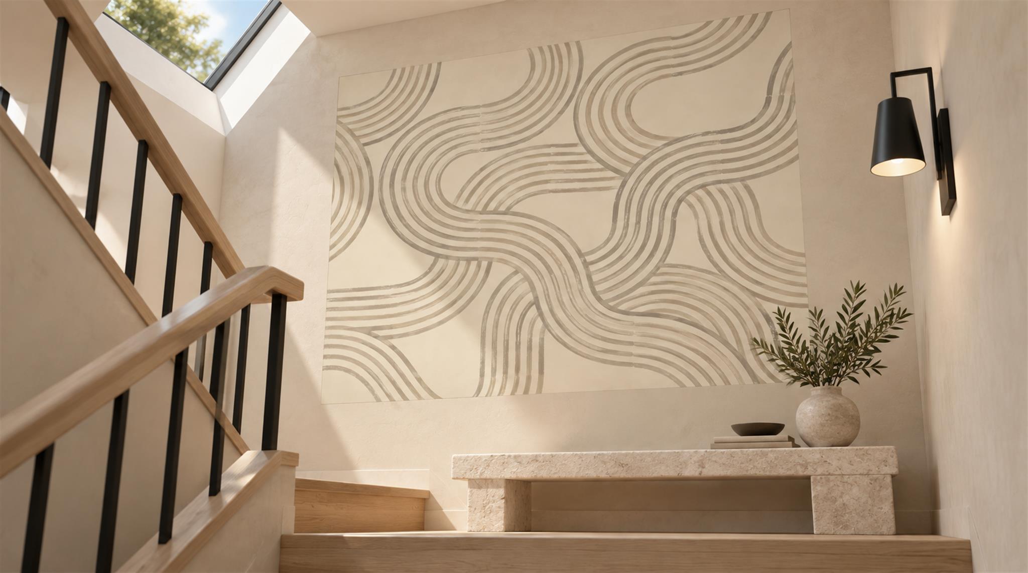 Beige And Tan Abstract Forms Wallpaper Mural Accent-wall-wallpaper-murals, Peel-and-stick Finish