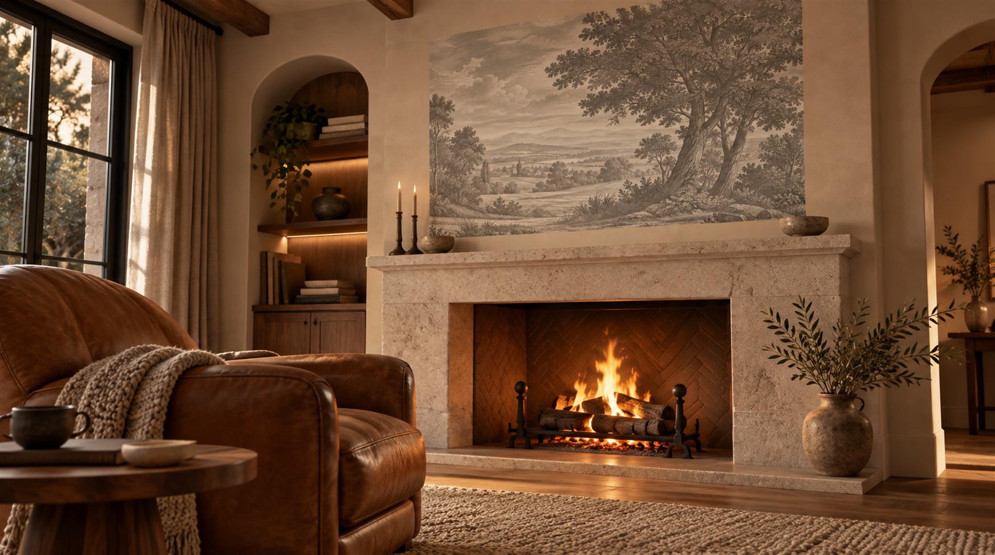 Grey And Neutral A Painterly Scenic View Accent-wall-wallpaper-murals, Peel-and-stick Finish