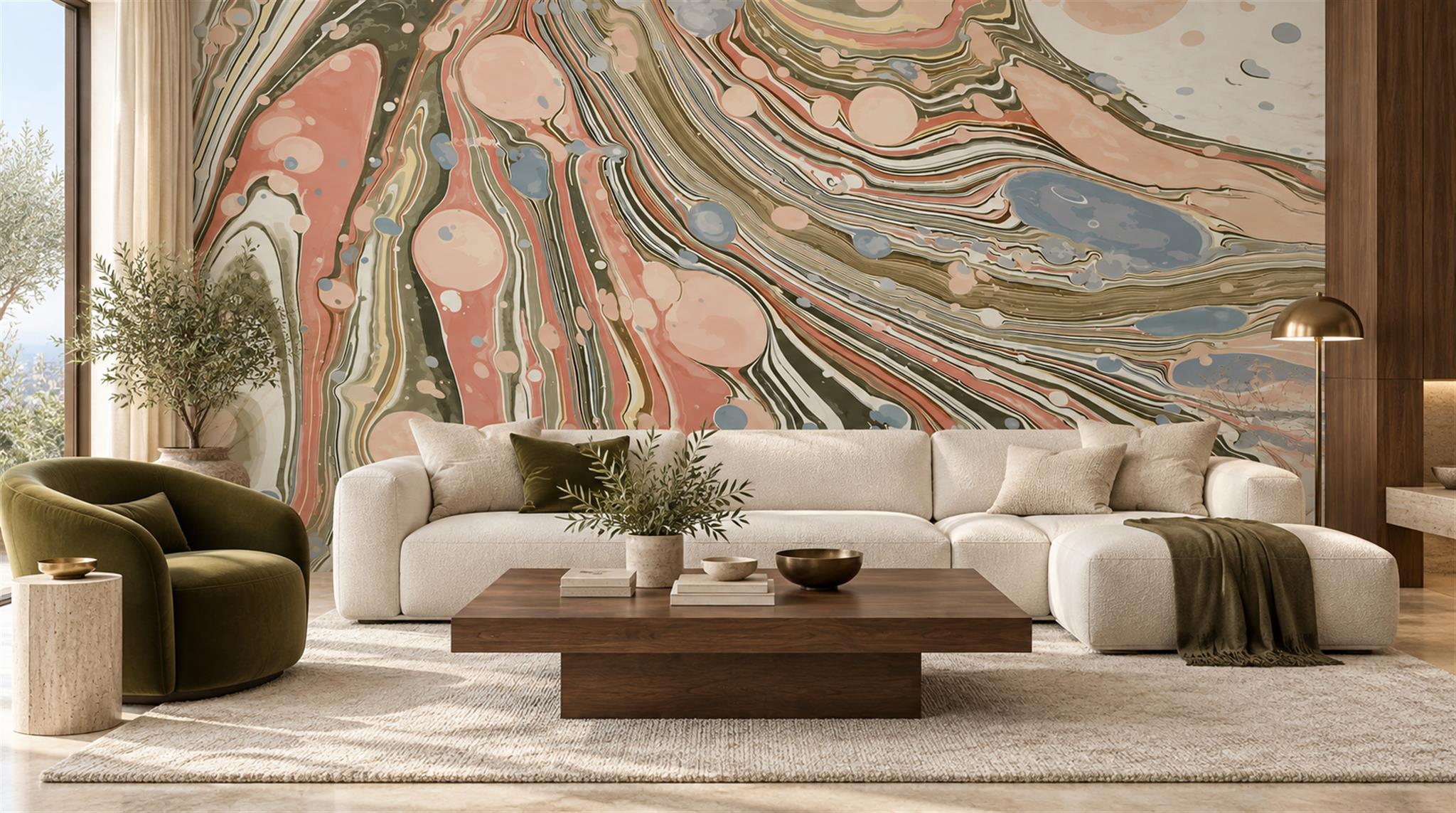 Pastel Flowing Marble Swirl Wallpaper Mural — Wallpaper Mural Design, Peel-and-stick Finish