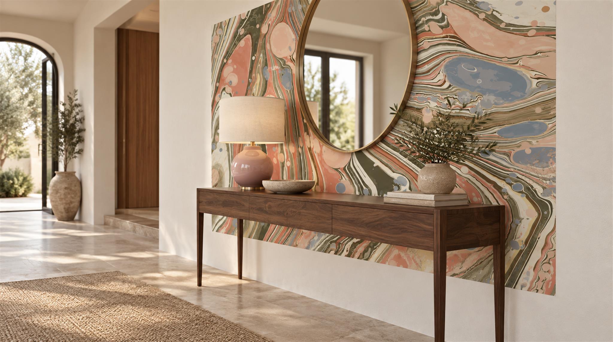 Neutral Sweeping Swirl Forms Wallpaper Mural Living-room-wallpaper-murals, Peel-and-stick Finish