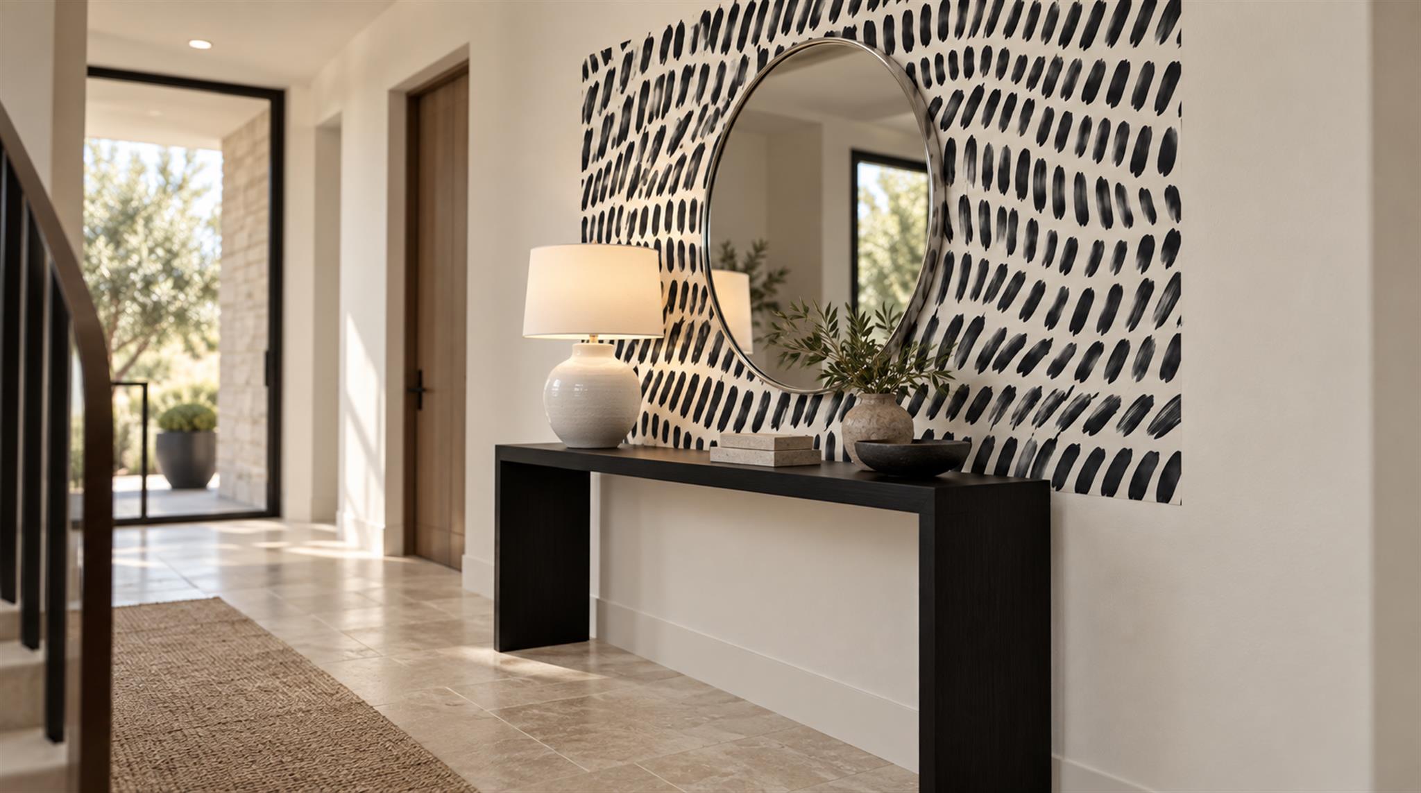 Neutral Abstract Forms Layered Wallpaper Mural Entryway-wallpaper-murals, Peel-and-stick Finish