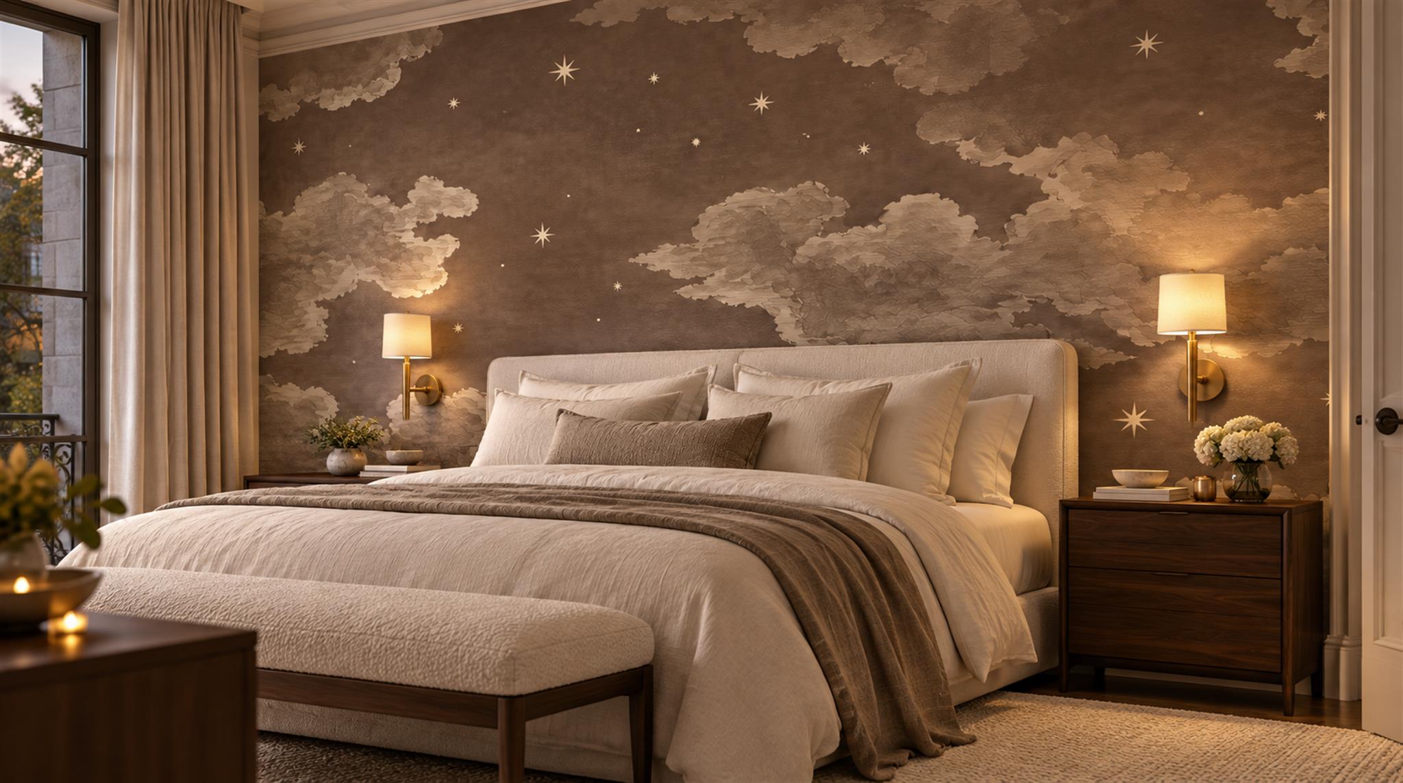 Red And Neutral Decorative Patterning Wallpaper Mural Layered Hand Bedroom-wallpaper-murals, Peel-and-stick Finish