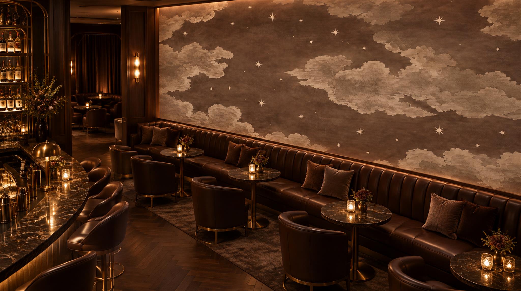 Sepia Starry Cloud Night Sky Wallpaper Mural — Wallpaper Mural Design, Peel-and-stick Finish