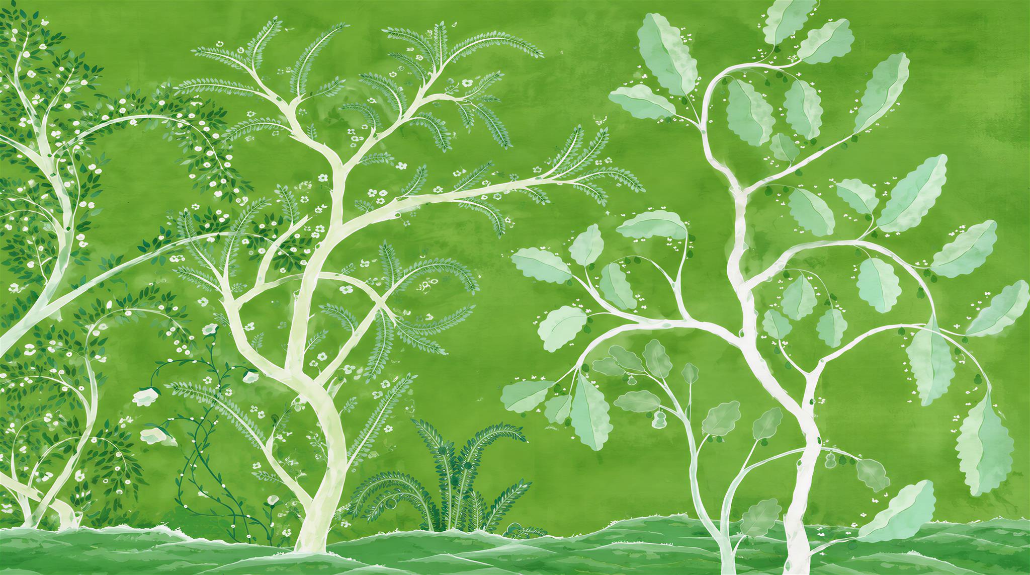 Red And Green Leaf Patterning Wallpaper Mural, Peel-and-stick Finish