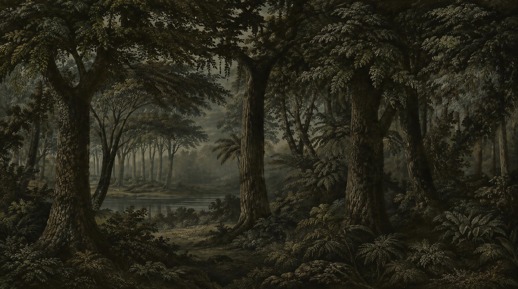 Neutral Woodland Trees Wallpaper Mural, Peel-and-stick Finish