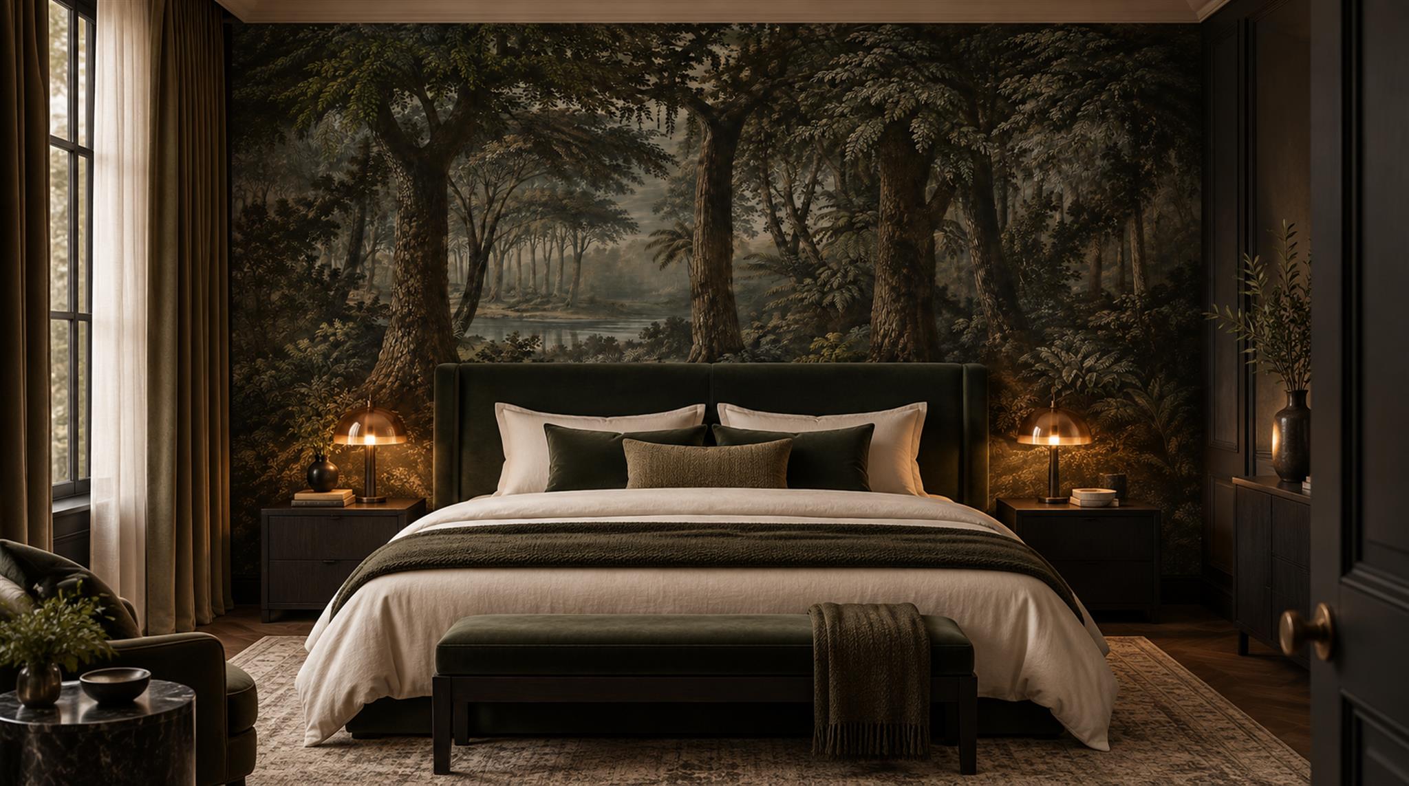 Neutral Woodland Trees Wallpaper Mural Library-wallpaper-murals, Peel-and-stick Finish