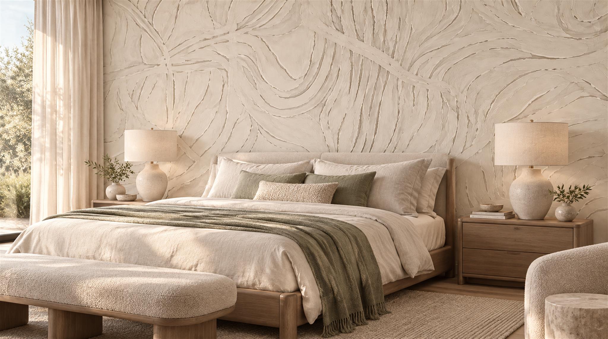 Ivory Abstract Branching Line Wallpaper Mural — Wallpaper Mural Design, Peel-and-stick Finish