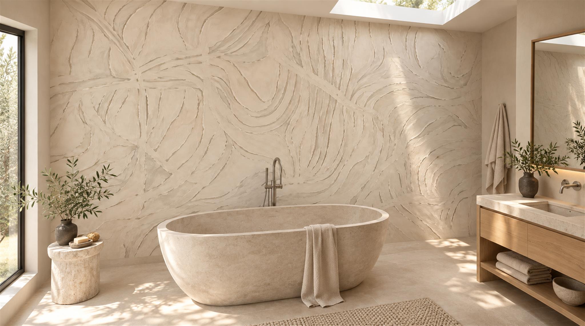 Ivory And Neutral Abstract Forms Layered Wallpaper Mural, Peel-and-stick Finish