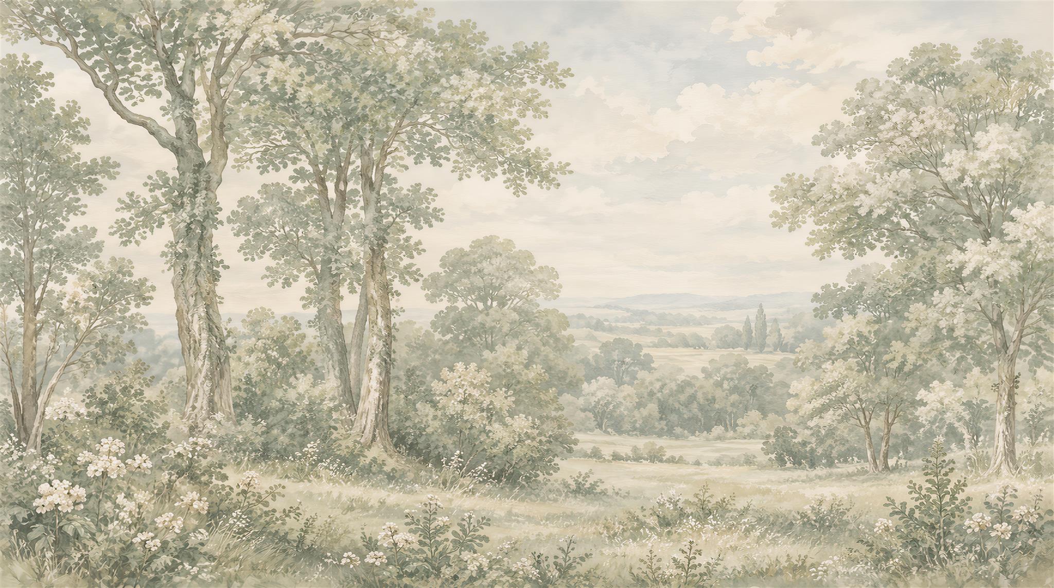 Sage Green And Neutral A Painterly Scenic, Peel-and-stick Finish
