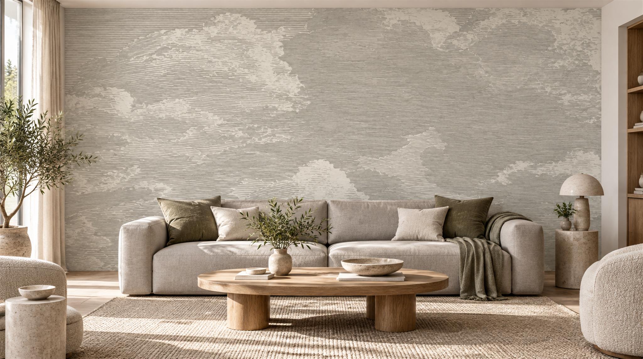 Soft Grey Layered Cloud Wallpaper Mural — Wallpaper Mural Design, Peel-and-stick Finish