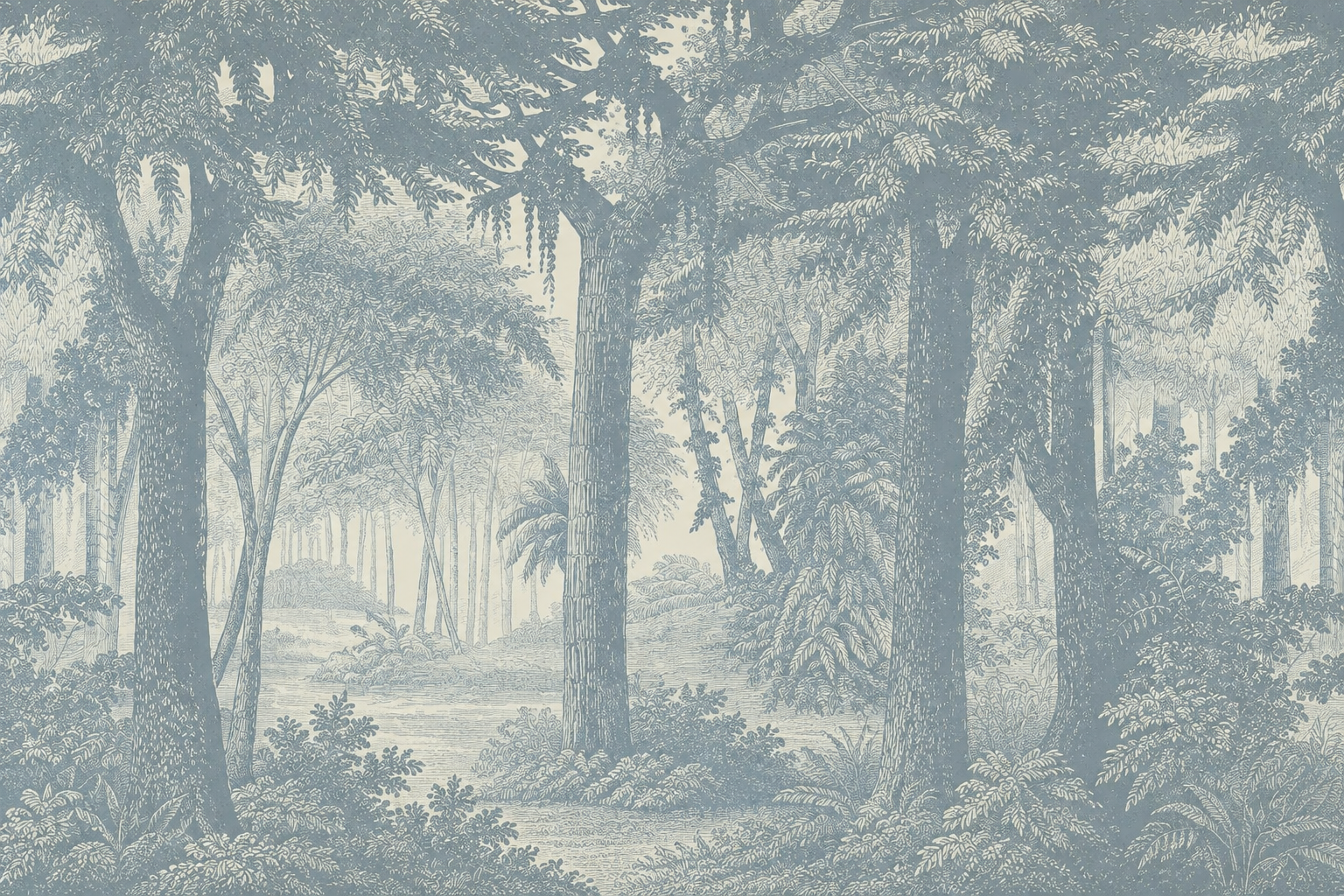 Blue And Neutral Woodland Trees Wallpaper Mural, Peel-and-stick Finish