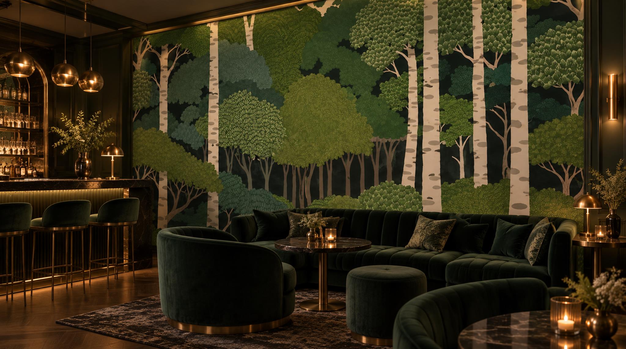 Green And Neutral Abstract Forms Decorative Wallpaper Mural Library-wallpaper-murals, Peel-and-stick Finish