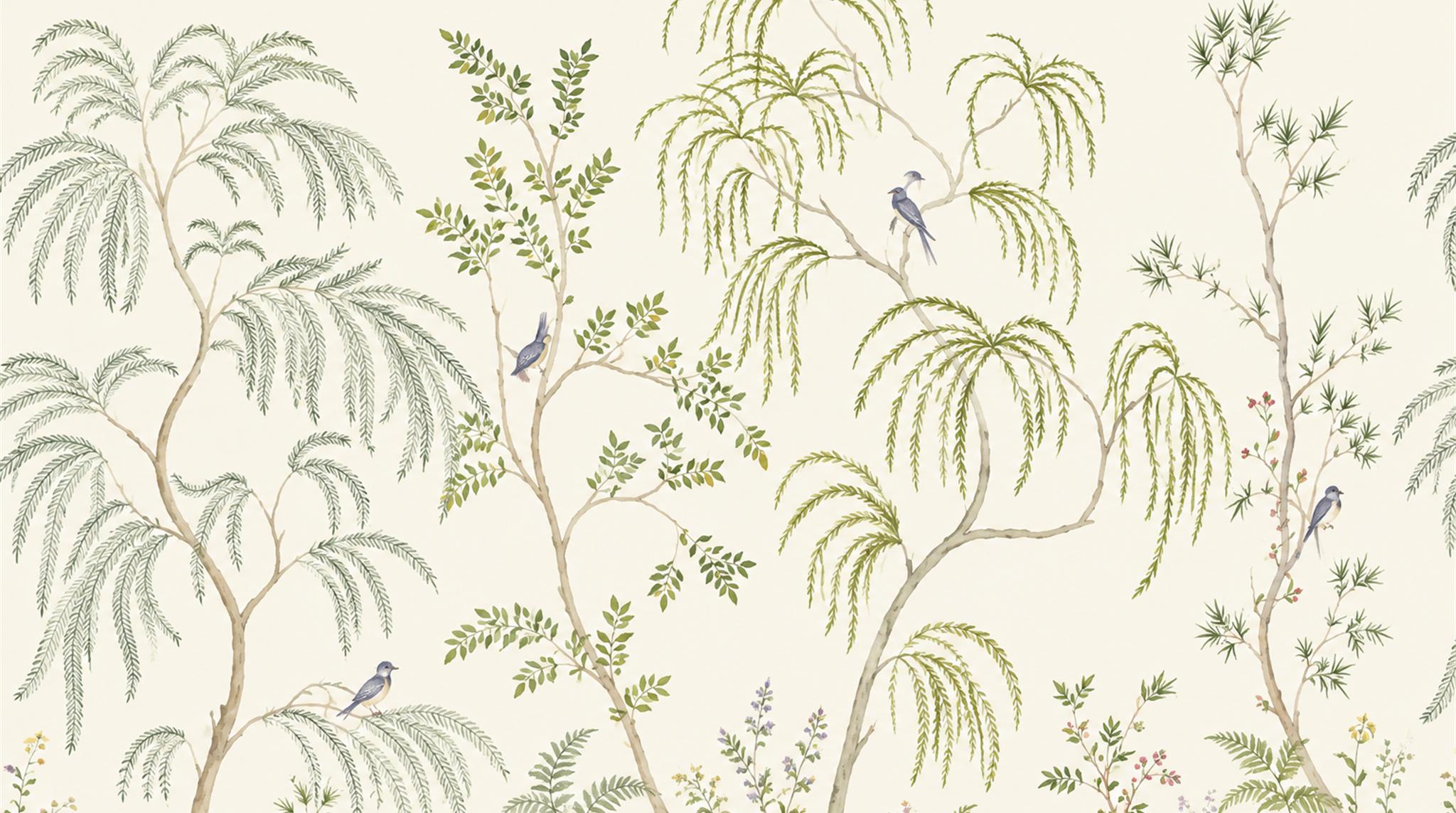 Ivory And Neutral Palm Leaves Decorative Wallpaper Mural, Peel-and-stick Finish