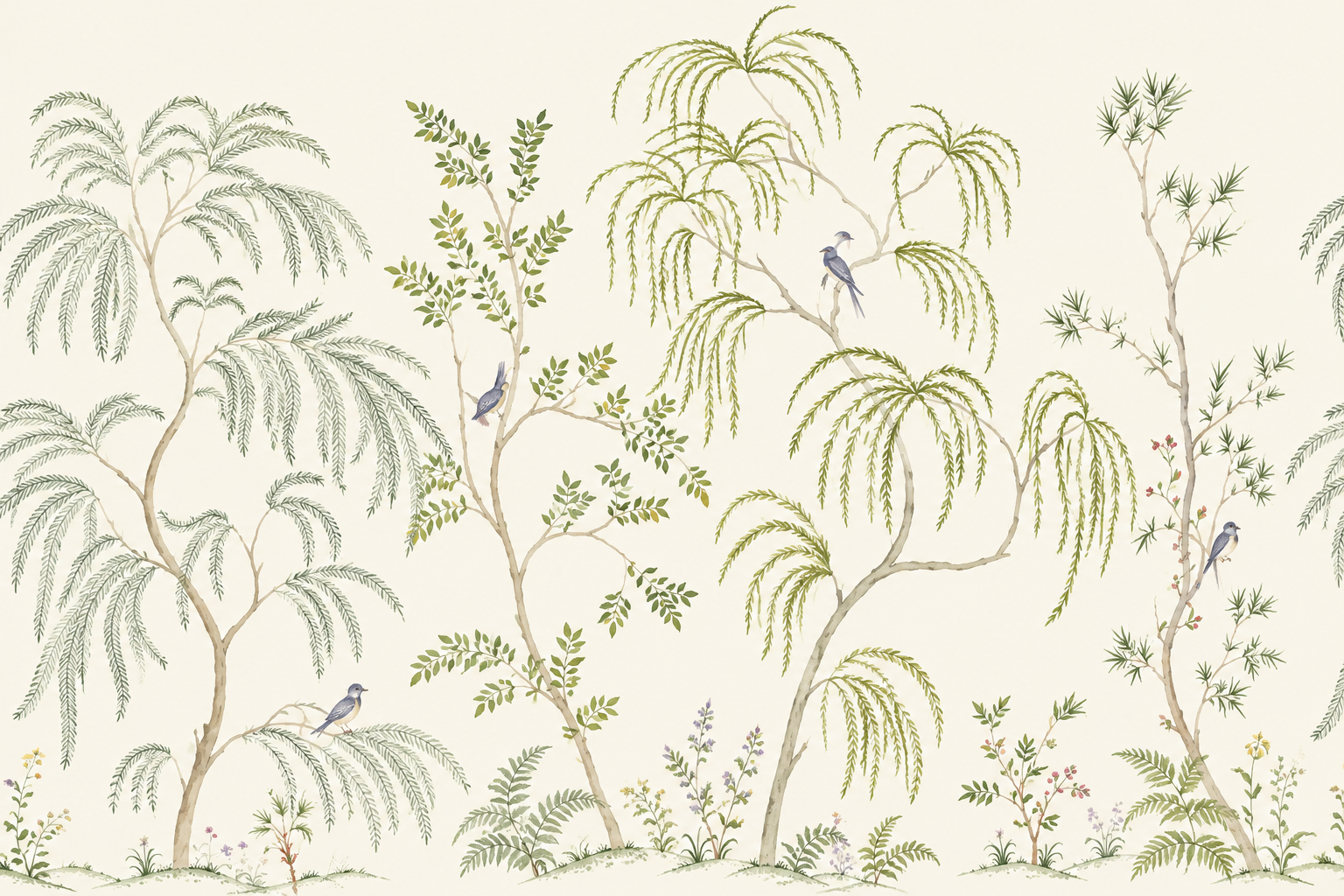 Ivory And Neutral Palm Leaves Decorative Wallpaper Mural, Peel-and-stick Finish