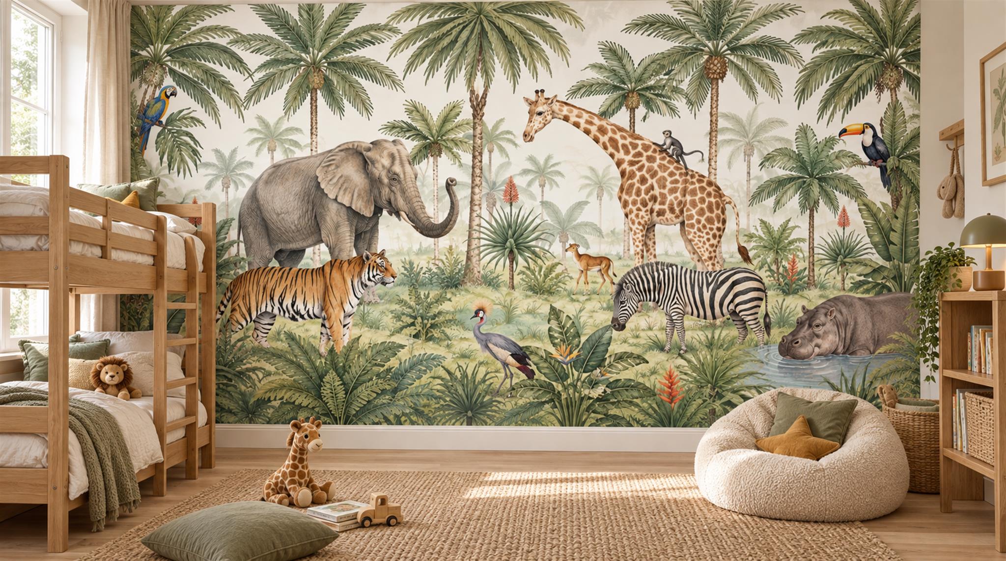 Sage Green And Neutral Abstract Forms Wallpaper Safari Wallpaper Nursery-wallpaper-murals, Peel-and-stick Finish