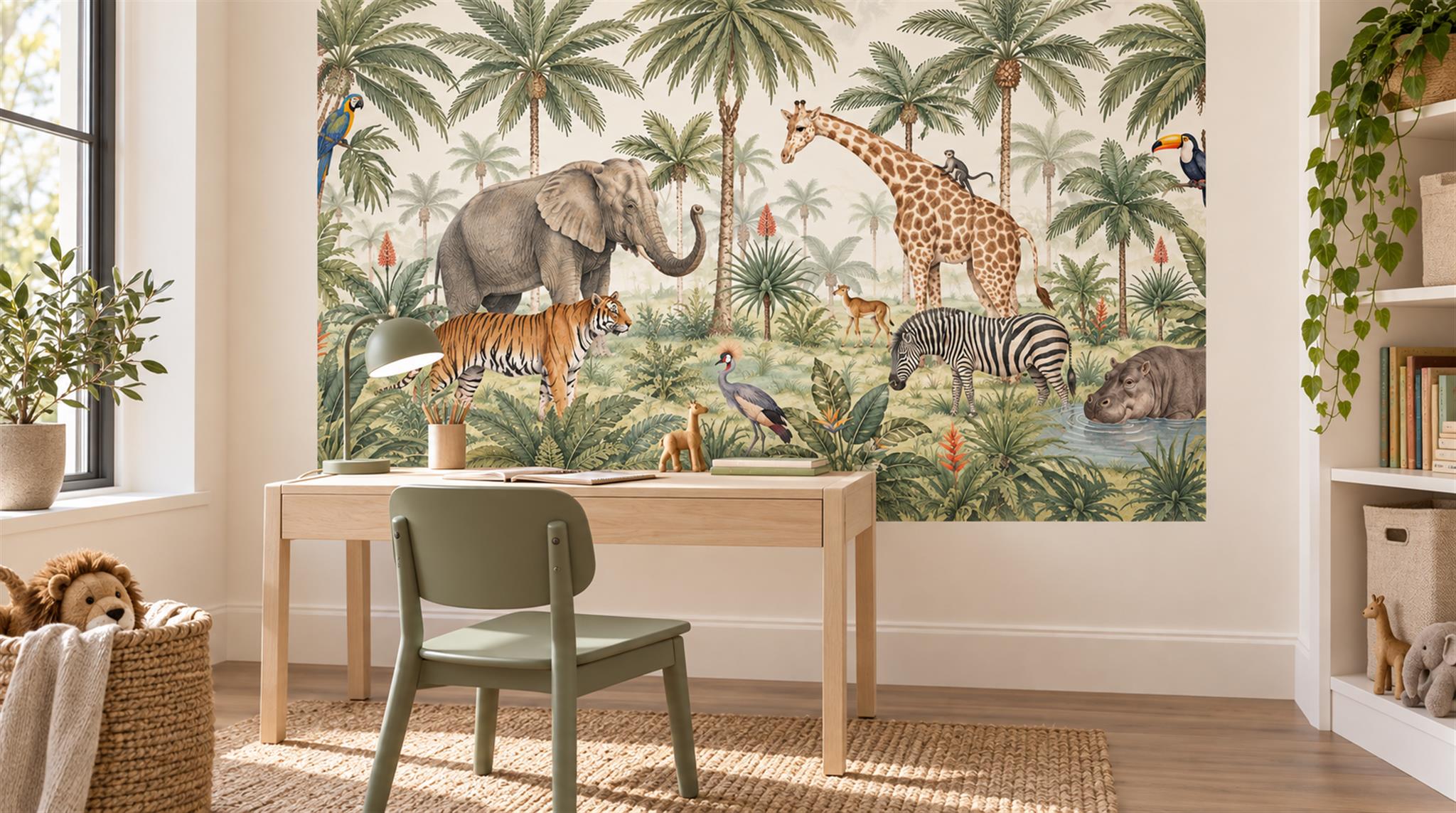 Sage Green And Neutral Abstract Forms Wallpaper Safari Wallpaper Accent-wall-wallpaper-murals, Peel-and-stick Finish