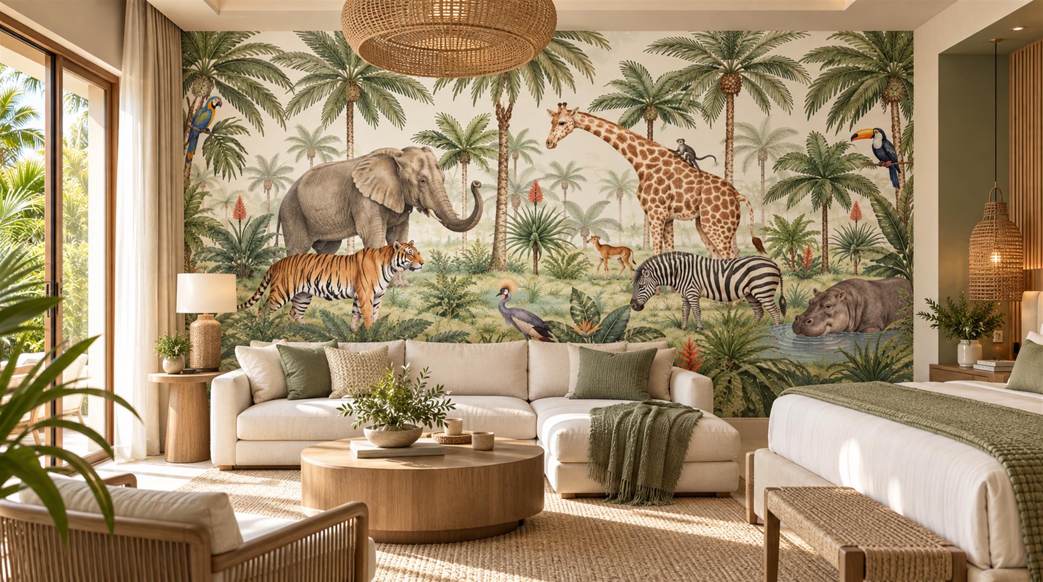Sage Green And Neutral Abstract Forms Wallpaper Safari Wallpaper Accent-wall-wallpaper-murals, Peel-and-stick Finish