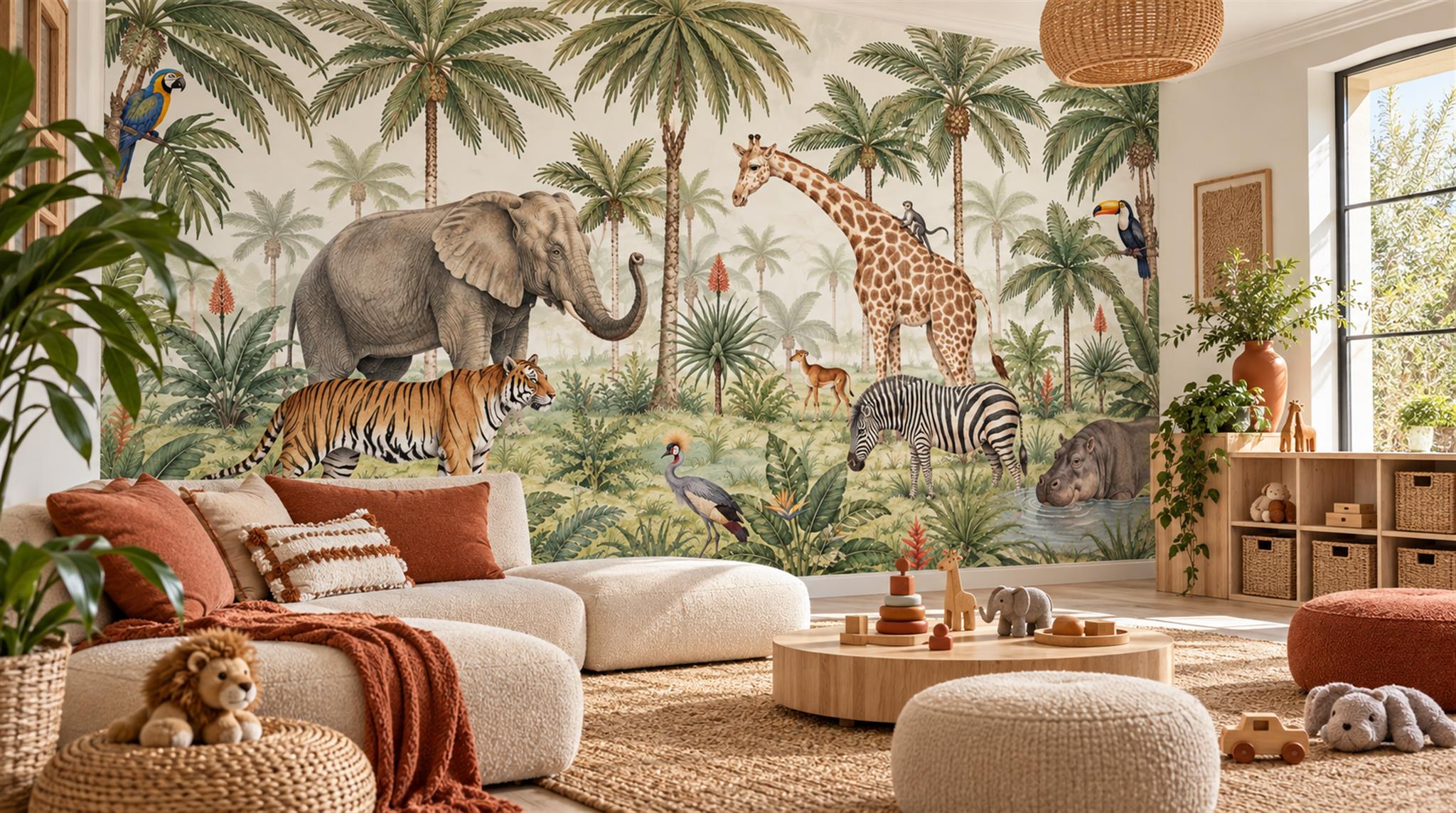 Sage Green And Neutral Abstract Forms Wallpaper Safari Wallpaper Cafe-wallpaper-murals, Peel-and-stick Finish