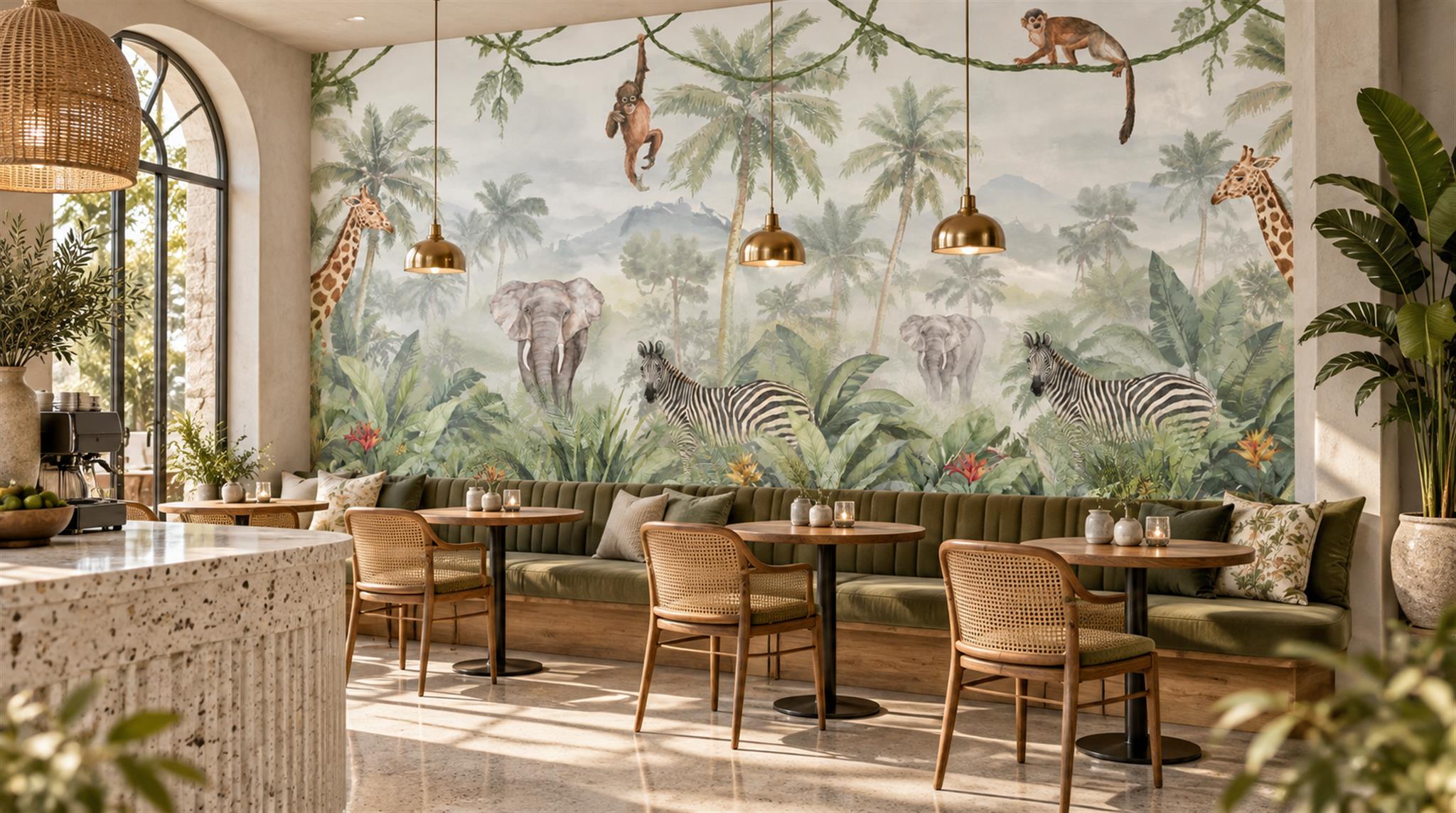 Neutral Safari Animals Wallpaper Mural, Peel-and-stick Finish