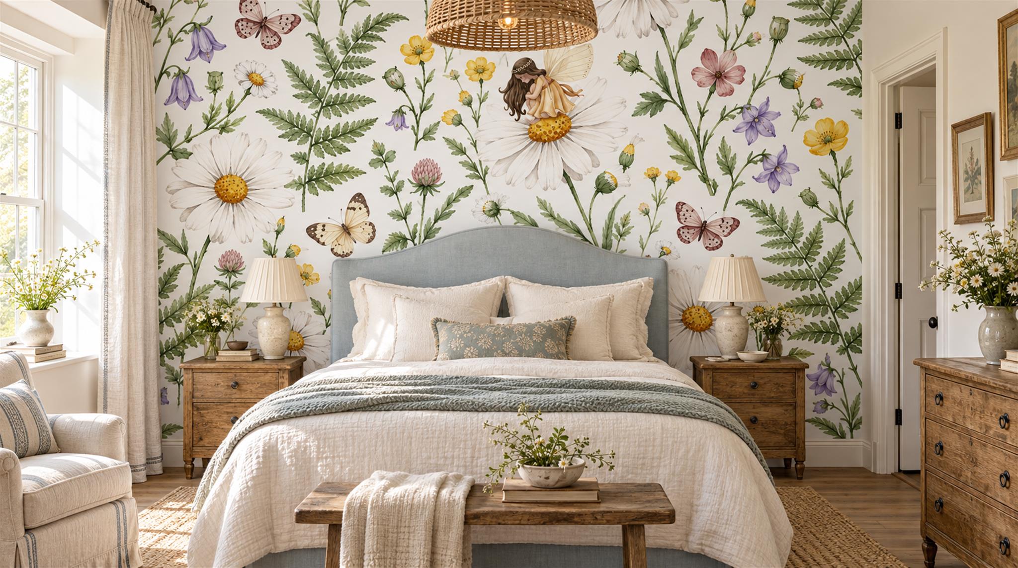Ivory And Neutral Floral Forms Layered Wallpaper Mural, Peel-and-stick Finish